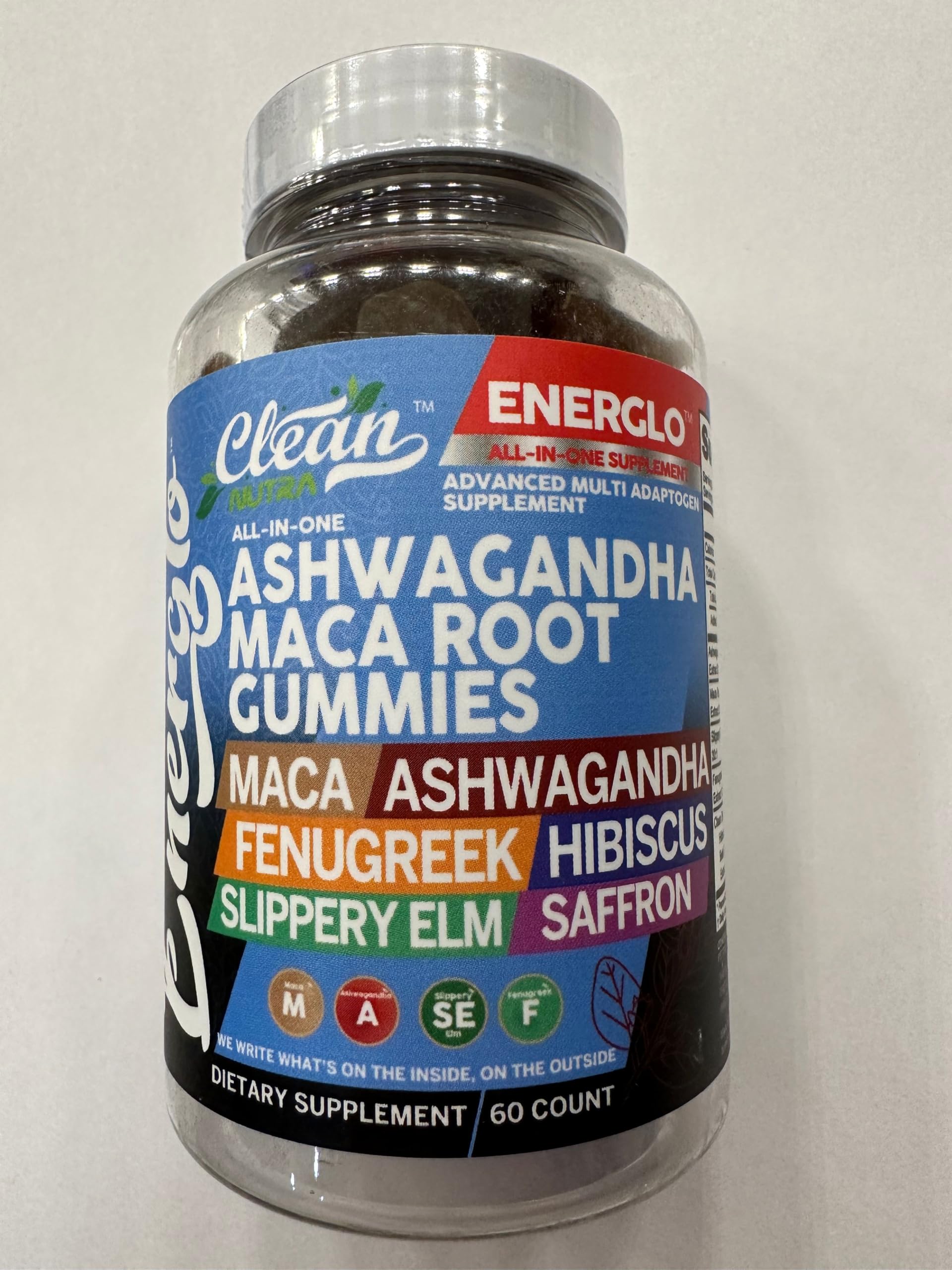 Ashwagandha & Maca Root Gummies with Fenugreek, Hibiscus, Slippery Elm & Saffron Extract | Vegan Adaptogen Supplement for Stress Relief, Energy Boost & Cortisol Support | Peach Flavor Gummy Vitamins with Beta Carotene | Perfect for Daily Wellness, Workout Recovery & Mental Focus by Clean Nutra