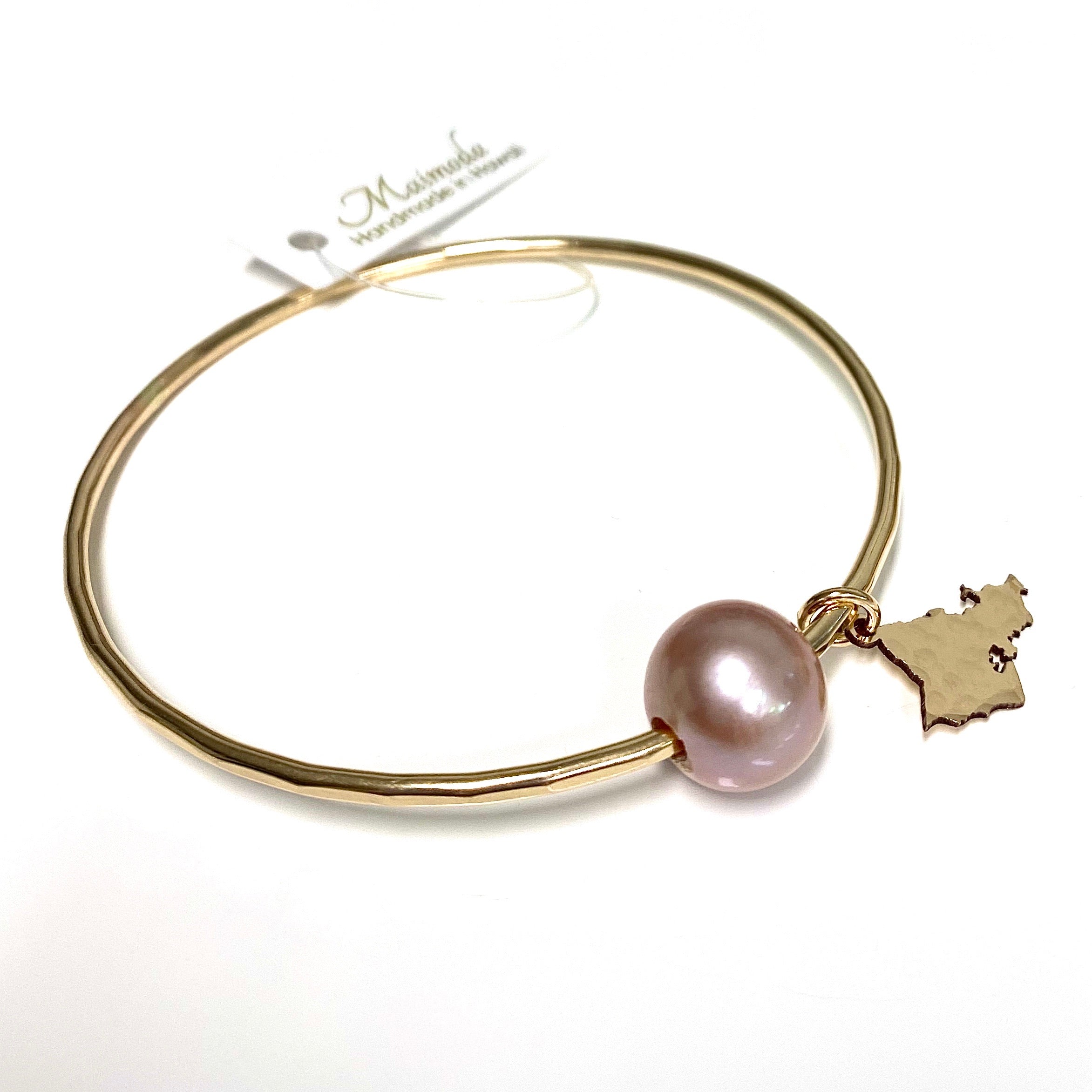 Oahu Charm Bangle with Pink Edison Pearl - Elegant Hawaiian Jewelry for Women, Perfect for Beach Weddings, Parties & Everyday Wear