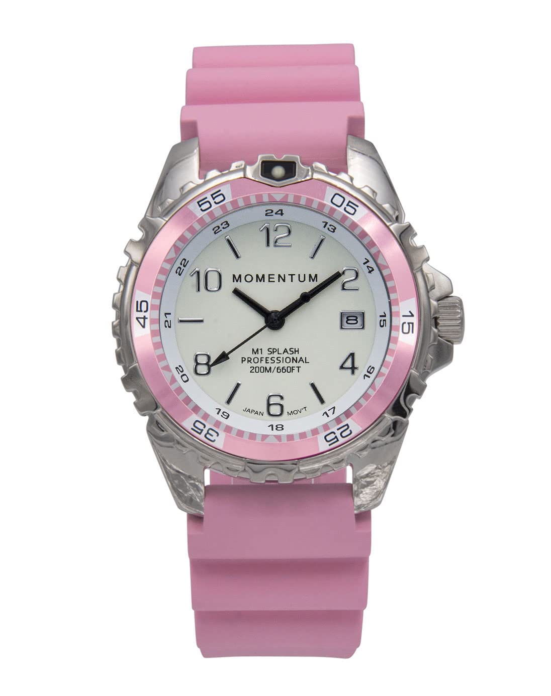 MOMENTUM Unisex M1 Splash Watch - 200m Waterproof Dive Watch with Rotating Bezel & Sapphire Crystal | Pink Twist Rubber Strap | Perfect for Swimming, Snorkeling, and Water Sports