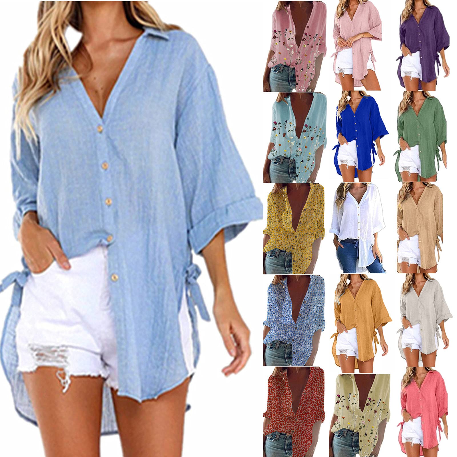 Bidobibo Women's Button Down Shirts - Casual Long Sleeve Blouse with Collar for Summer & Fall | Trendy Loose Fit Dressy Top for Work, Date Night & Everyday Wear
