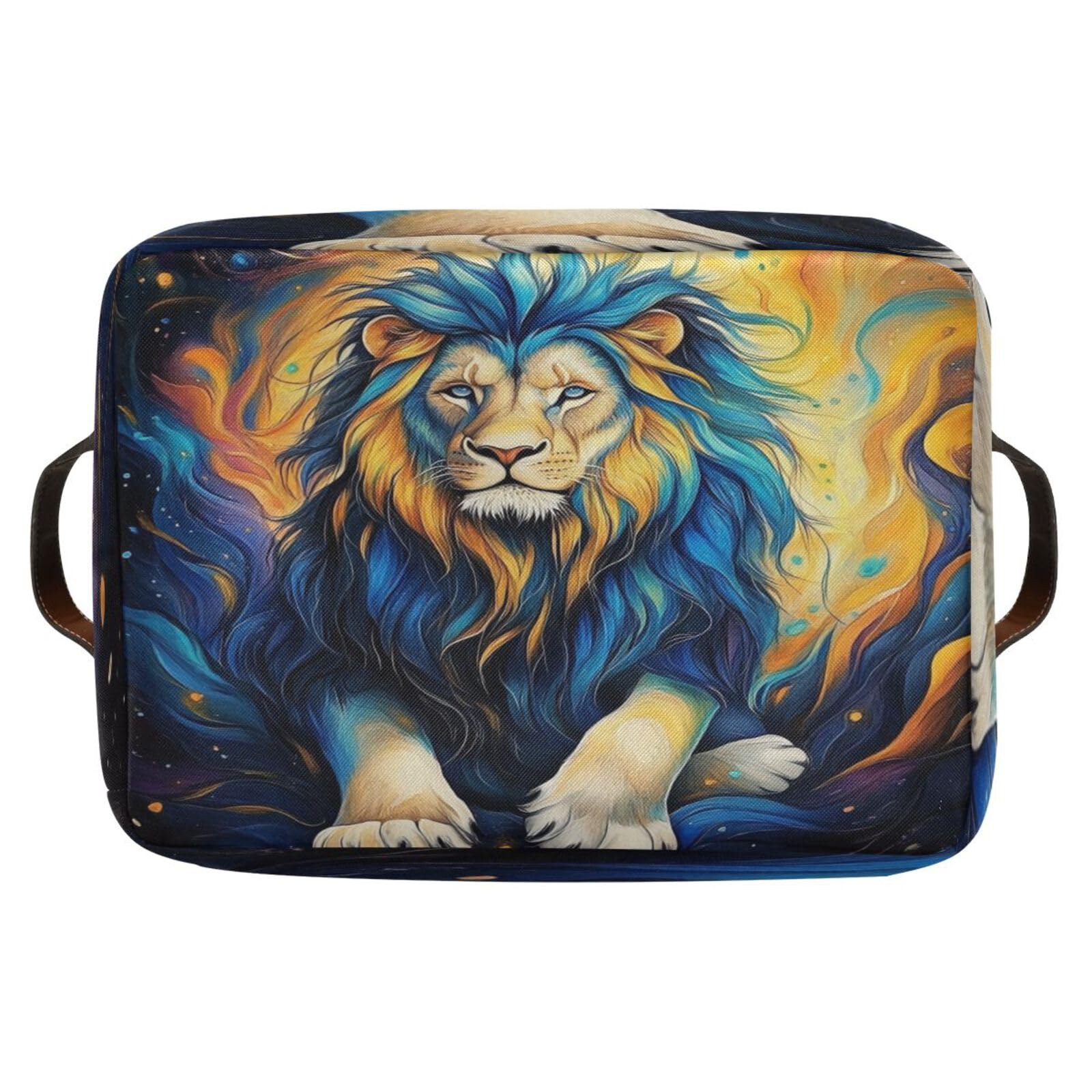 Large Foldable Storage Baskets with Handles - 2 Pack Home Organization Bins for Closet, Shelves & More | Durable Fabric Organizer for Bedroom, Laundry & Kids Toys (Magnificent Lion Design)