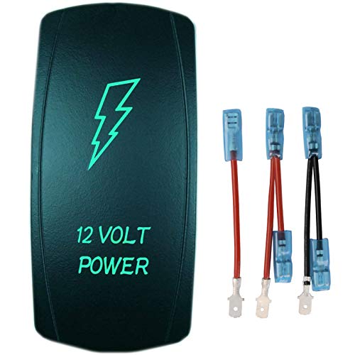 QUNQI STAR 5 Pin Laser Backlit Rocker Switch - 20A 12V On/Off LED Toggle Switch with Jumper Wires (Green) for Car, Boat, RV & Off-Road Lighting Systems - Waterproof Rock Lights for 12 Volt Power Supply