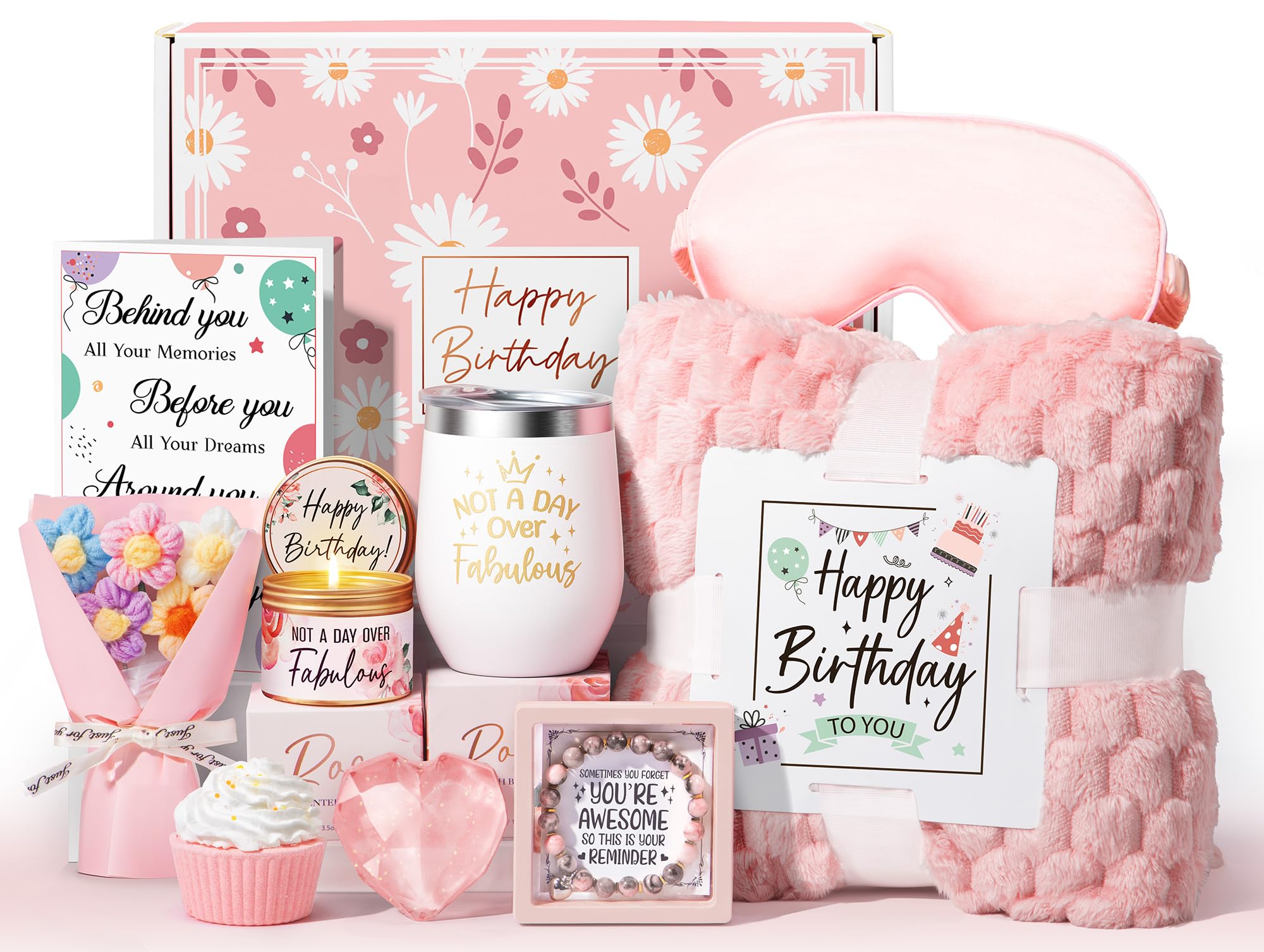 Unique Birthday Gifts for Women - Luxury Self Care Gift Box with Rose & Cozy Blanket | Spa Relaxation Gifts for Mom, Wife, Sister, Best Friend & Coworker | Perfect Friendship Gift Basket for Birthdays, Anniversaries & Special Occasions