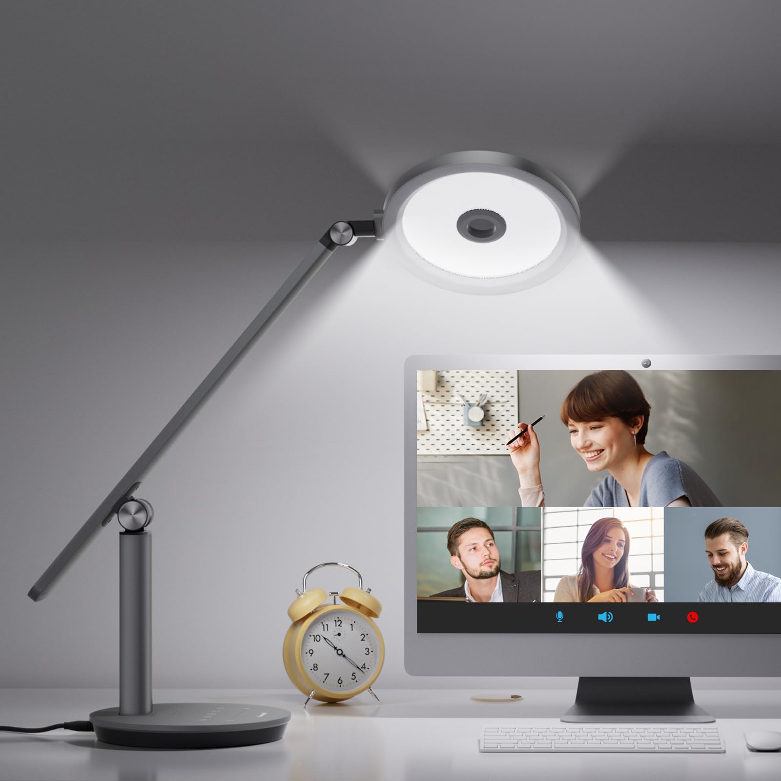 HONEYWELL H6 Sunturalux™ Eye-Caring LED Desk Lamp - 800LM Dimmable with Timer & Touch Control, Tall Adjustable Reading Light for Home Office, Study, Bedroom, Webcam Lighting & Zoom Meetings