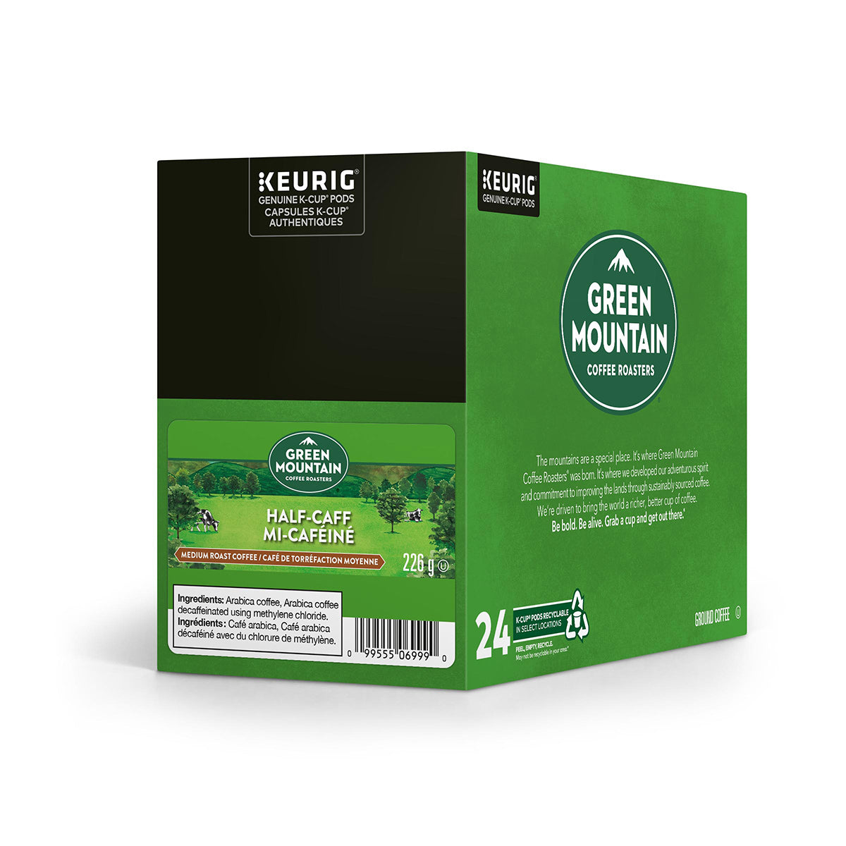 Green Mountain Coffee Half Caff K-Cup Pods 24 Pack - Medium Roast, Low Acid, Compatible with Keurig Brewers - Perfect for Home & Office Coffee Breaks