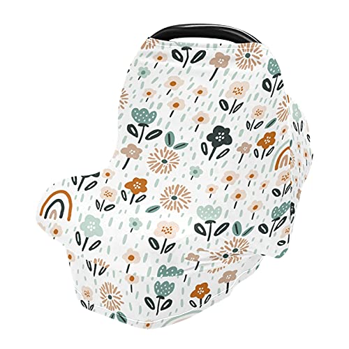 Floral Rainbow Nursing Cover - Soft Breathable Breastfeeding Scarf & Baby Car Seat Canopy - Universal Stroller Cover for Boys & Girls | Perfect for Nursing, Shopping & Outdoor Activities