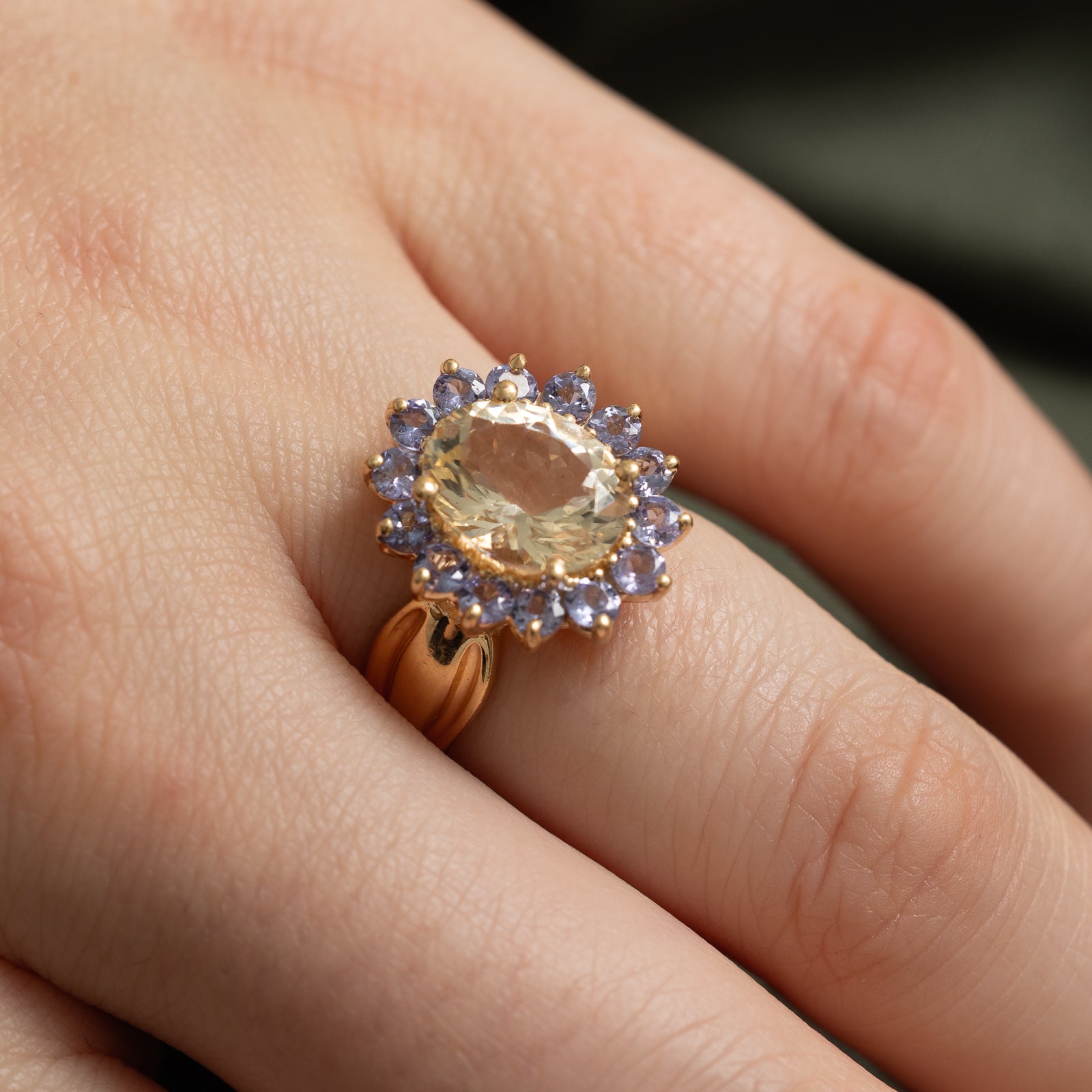 3.20ctw Citrine & Tanzanite Petal Cocktail Ring - Size 6 | Elegant Statement Jewelry for Parties, Weddings & Special Occasions