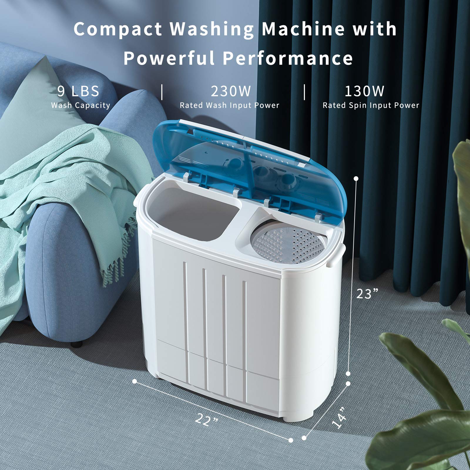 Auertech Portable Washing Machine - Mini Twin Tub Washer (9lbs Capacity) & Spinner (5lbs Capacity) | Compact Laundry Machine with Timer | Perfect for Apartments, Dorms, RVs & Camping | Space-Saving Solution for Small Homes & Travel