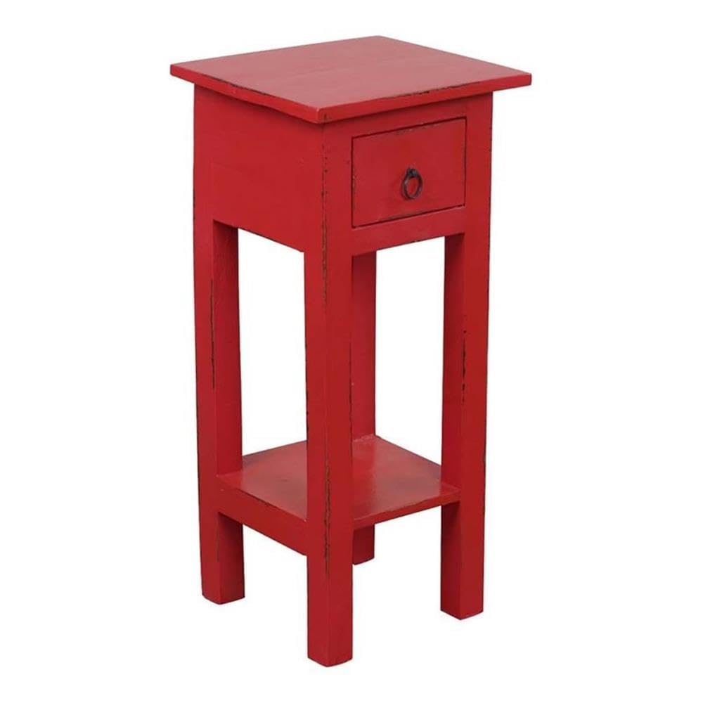Distressed Antique Red Narrow Wood Side Table - Rustic Cottage Decor for Living Room, Bedroom & Patio - Sunset Trading Co.
