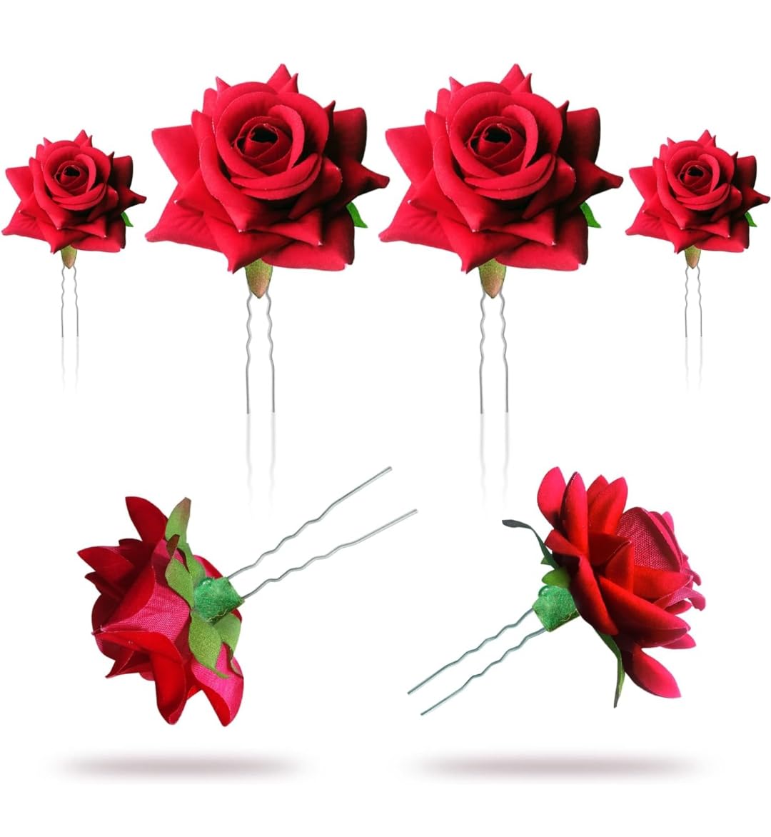 MOQUI Rose Flower Hair Clips for Women & Girls - Elegant Handmade Hair Accessories Set of 6 Red Hairpins, Barrettes & Bobby Pins for Wedding, Party & Daily Styling