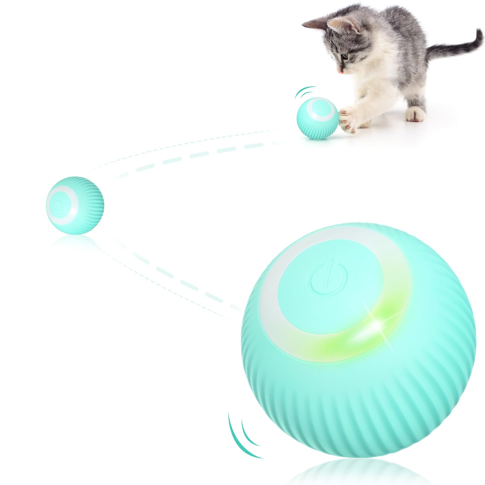 Shudyear Motorized Interactive Cat Toy with LED Lights - 360 Degree Spinning Ball, USB Charging Smart Cat Toy (Blue) - Perfect for Indoor Play & Exercise to Keep Your Cat Entertained