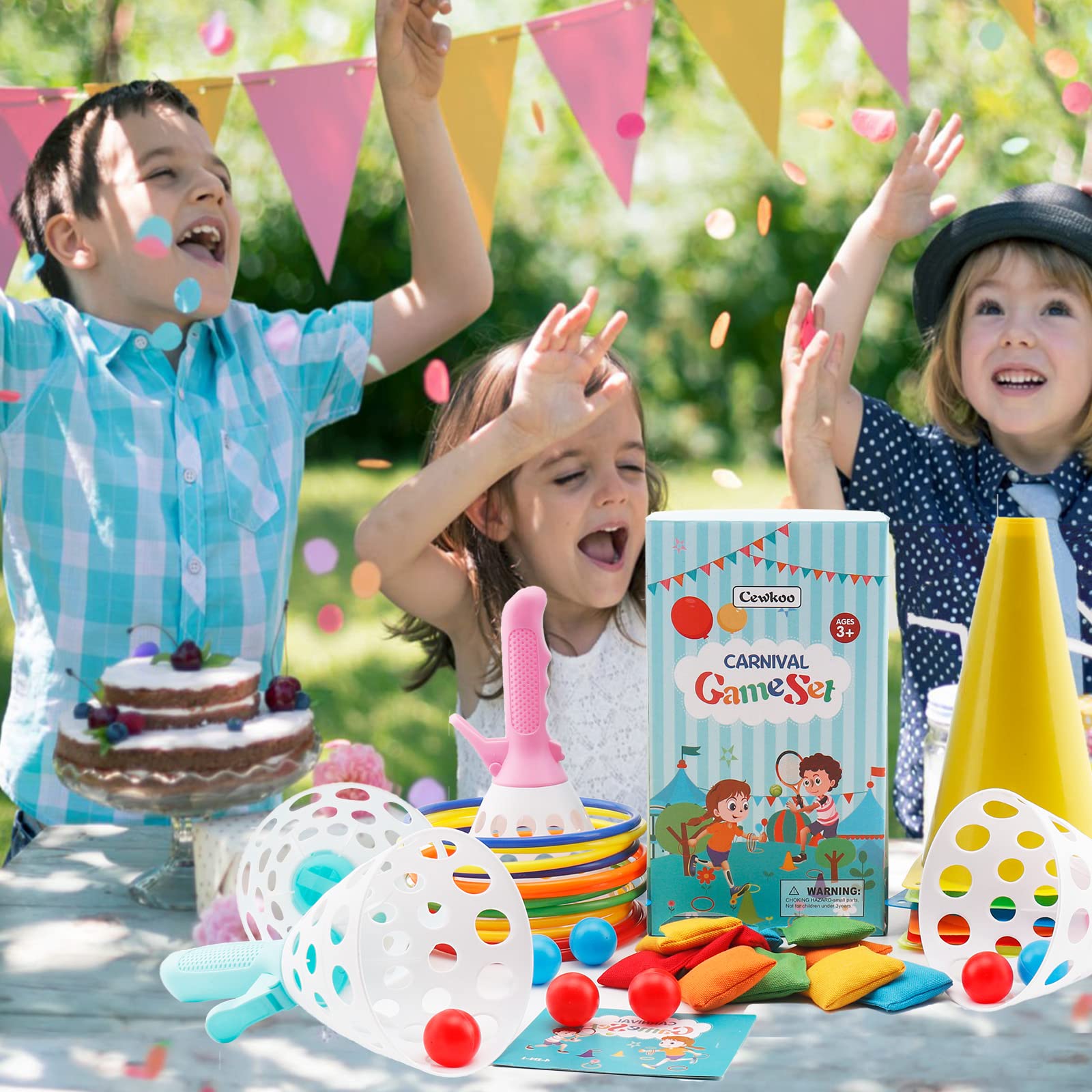 40-Piece 4-in-1 Outdoor Yard Games Set for Kids & Adults - Includes Pop & Catch Ball, Bean Bag Toss, Ring Toss & Soft Plastic Cone Games - Perfect for Backyard Parties, Camping Trips, Family Reunions & Indoor Play