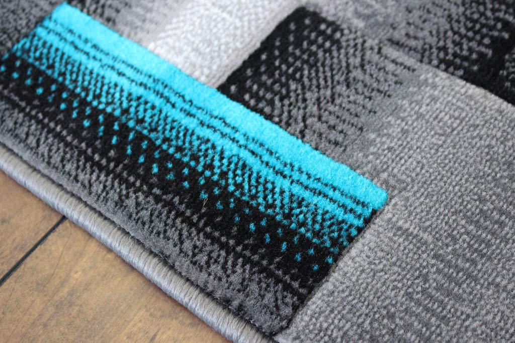 Masada Modern Contemporary Area Runner Rug - Turquoise Grey Black - 2' x 7' - Perfect for Hallway, Entryway & Narrow Spaces