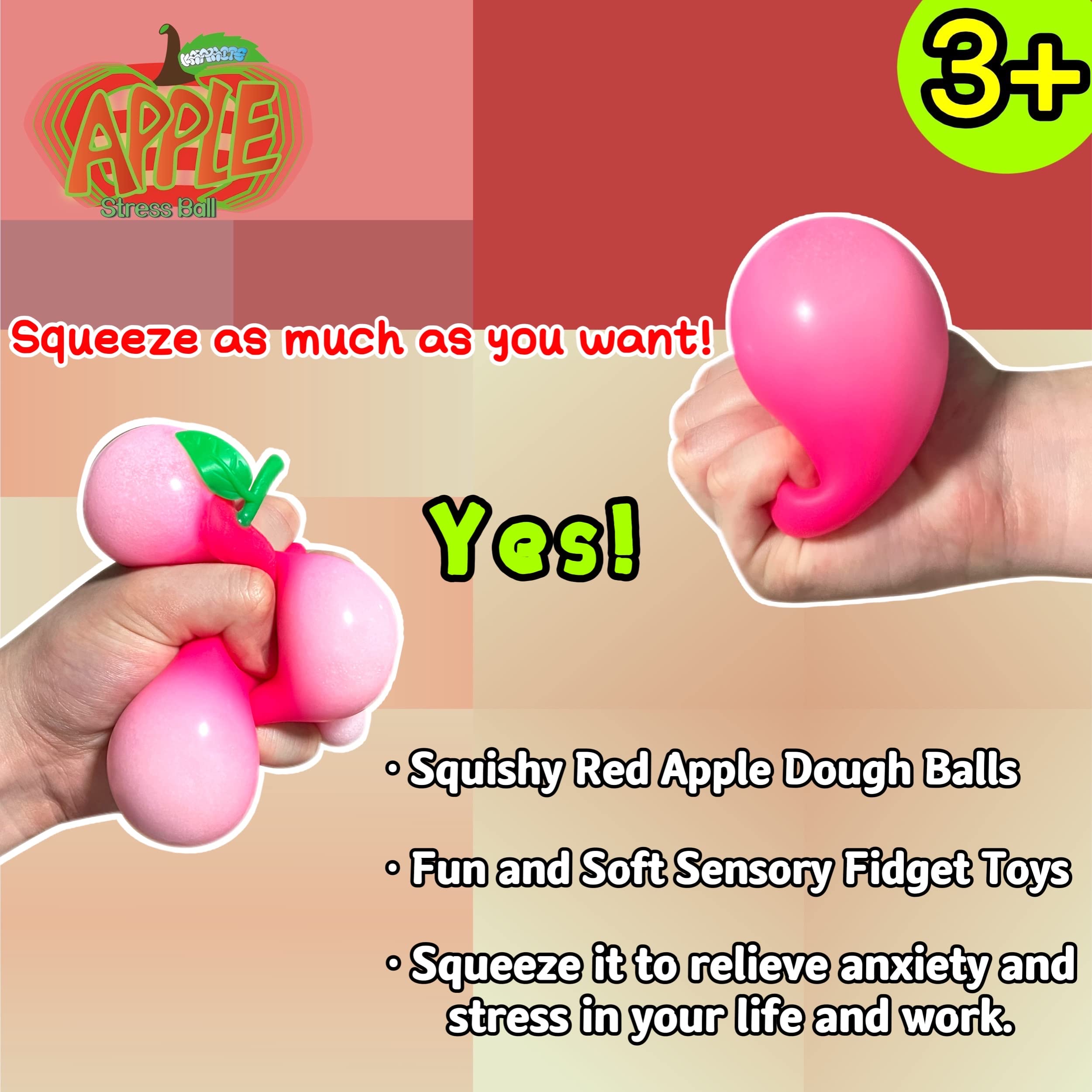 Stress Relief Squishy Apple Fidget Toys for Kids & Adults - Soft Stretchy Squeeze Ball for Anxiety Relief, Focus Improvement & Sensory Play - Fun Easter Basket Stuffers & Party Favors (Pack of 1) - Perfect for Classroom, Office & Travel Stress Relief