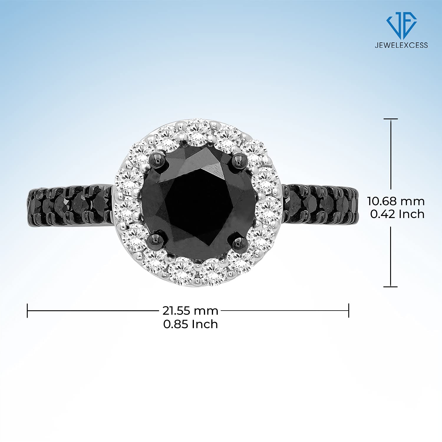 JEWELEXCESS 2.00CTW Black & White Diamond Halo Ring for Women – Sterling Silver Wedding Band, Anniversary & Birthday Gift – Elegant Jewelry for Special Occasions