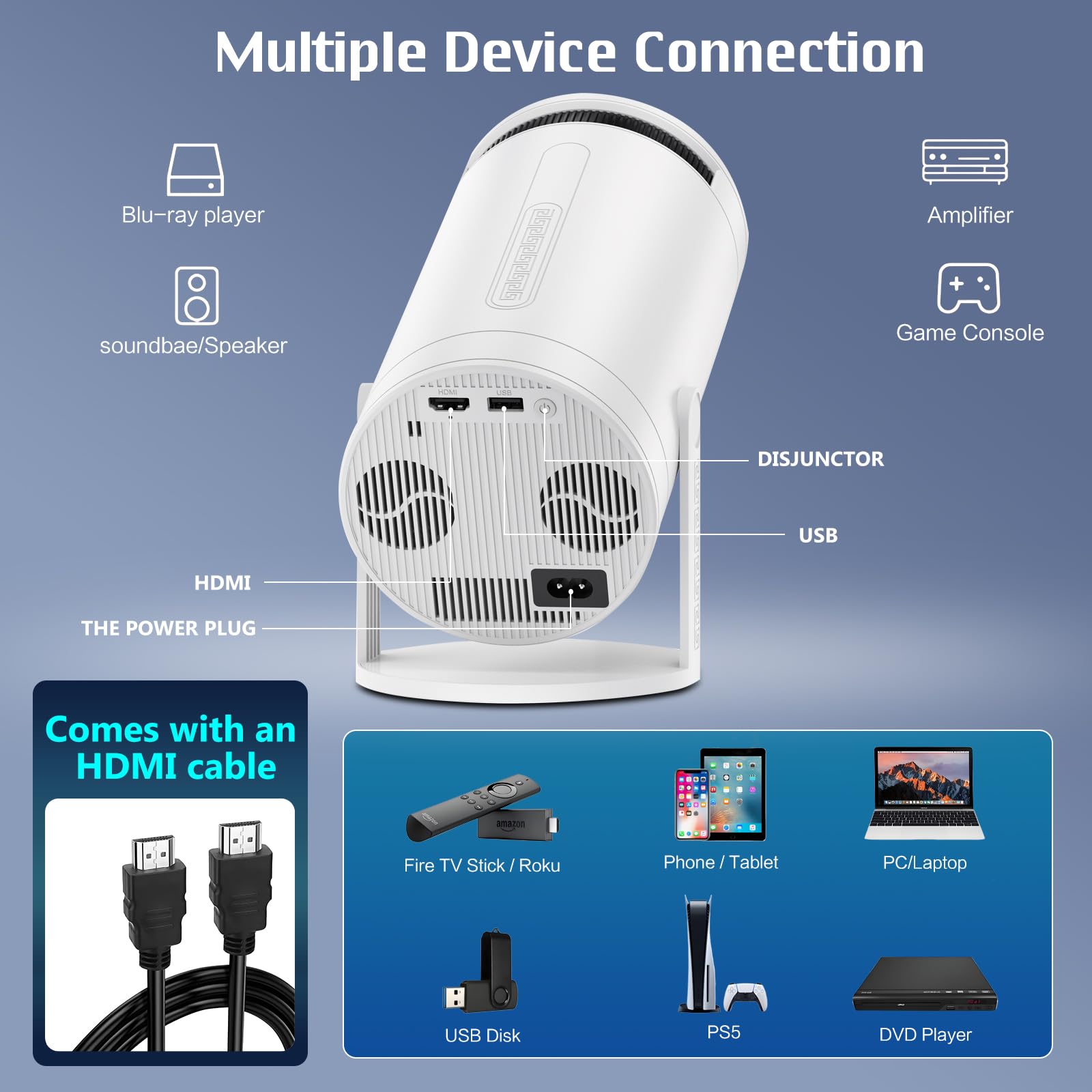 CWOWDEFU 1080P Full HD Smart WiFi Bluetooth Projector - 4K Decoding Support for Home Theater, Movie Nights & Gaming | Compatible with TV Stick, Phone Casting, HDMI & USB