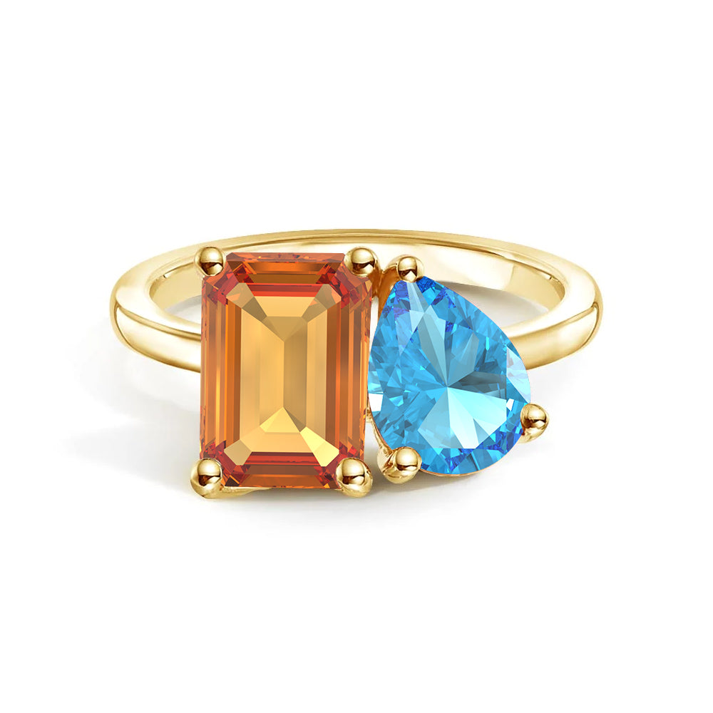 Personalized Citrine Toi et Moi Anniversary Ring - Custom Birthstone Jewelry for Couples, Gift for Her, Wedding Band, Romantic Present for Valentine's Day or Anniversary
