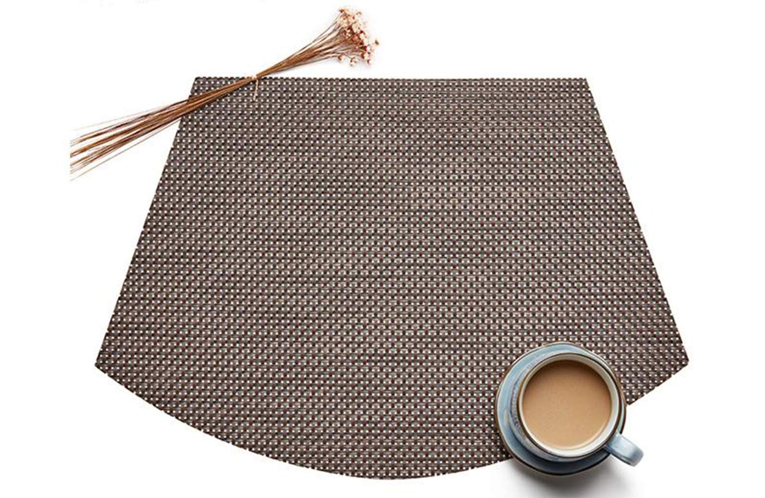 Round Table Placemats Set of 4 - Heat Resistant Wedge Place Mats for Dining Table - Wipe Clean Table Pads (Coffee Brown) - Perfect for Kitchen, Dining Room & Coffee Shop Use