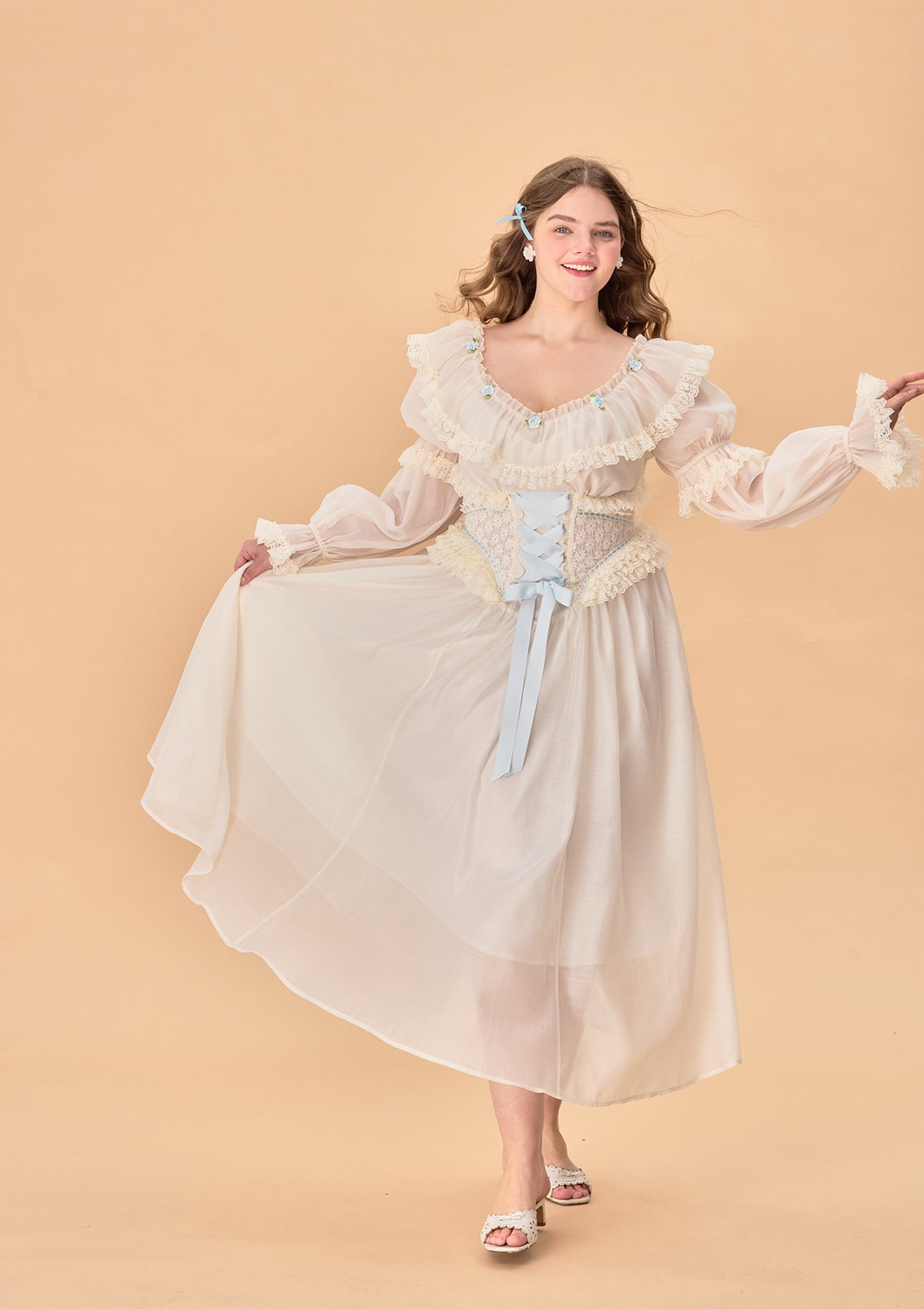 Elegant Blue Hydrangea Corset Dress for Women - Curve & Plus Size Formal Gown for Weddings, Prom & Special Occasions