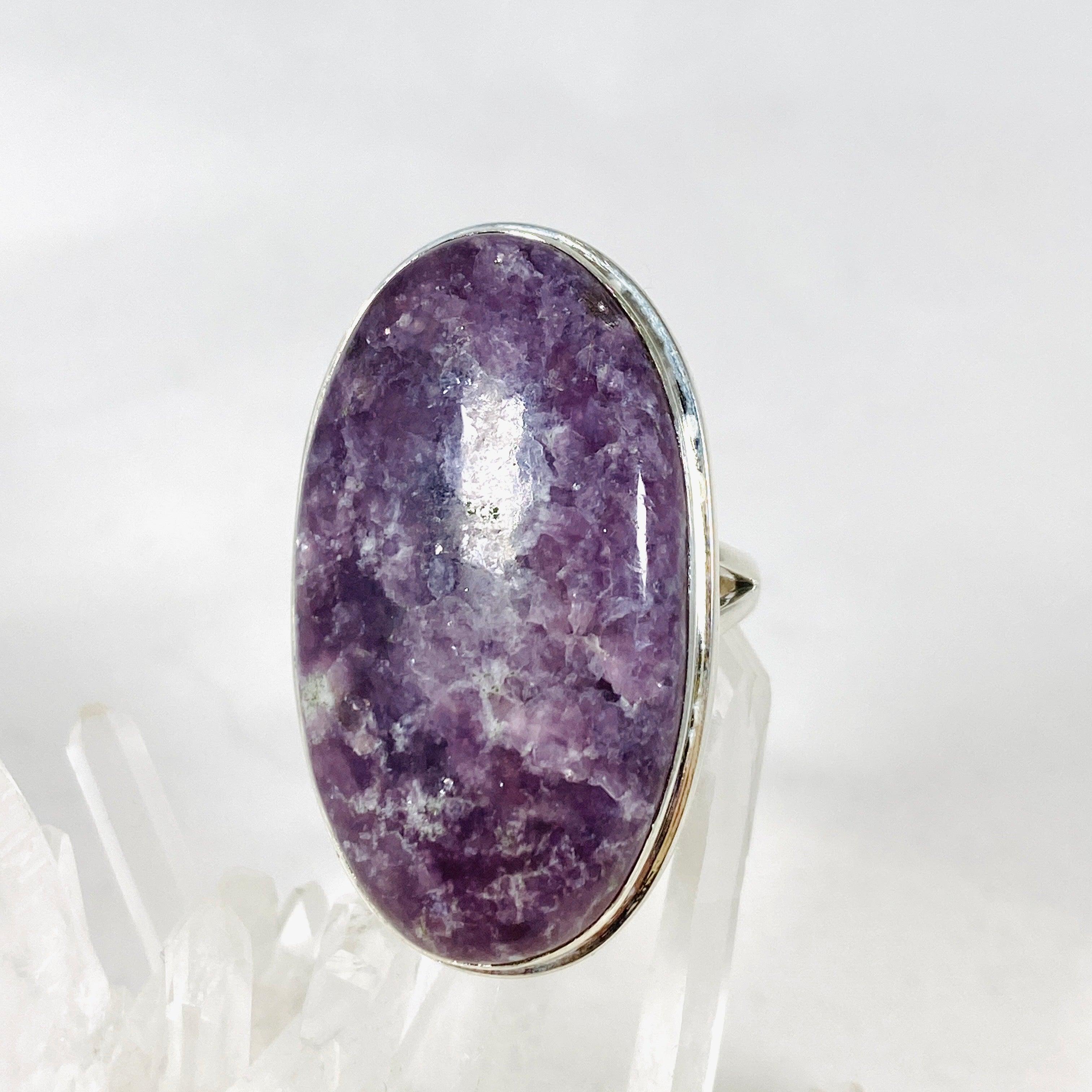 Lepidolite Oval Ring Size 10 for Women - Natural Stone Healing Jewelry for Stress Relief & Emotional Balance - Perfect for Meditation, Yoga & Spiritual Practices KRGJ3072