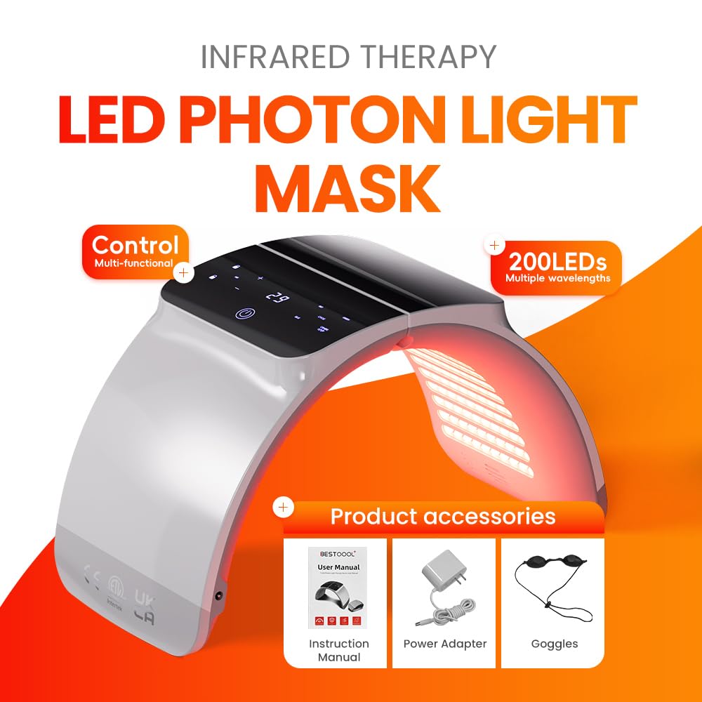 Bestqool LED Light Therapy Mask - 6 Color Photon Facial Device with Near Infrared for Skin Rejuvenation, Anti-Aging & Acne Treatment | Professional SPA & Home Beauty Care for Face & Body