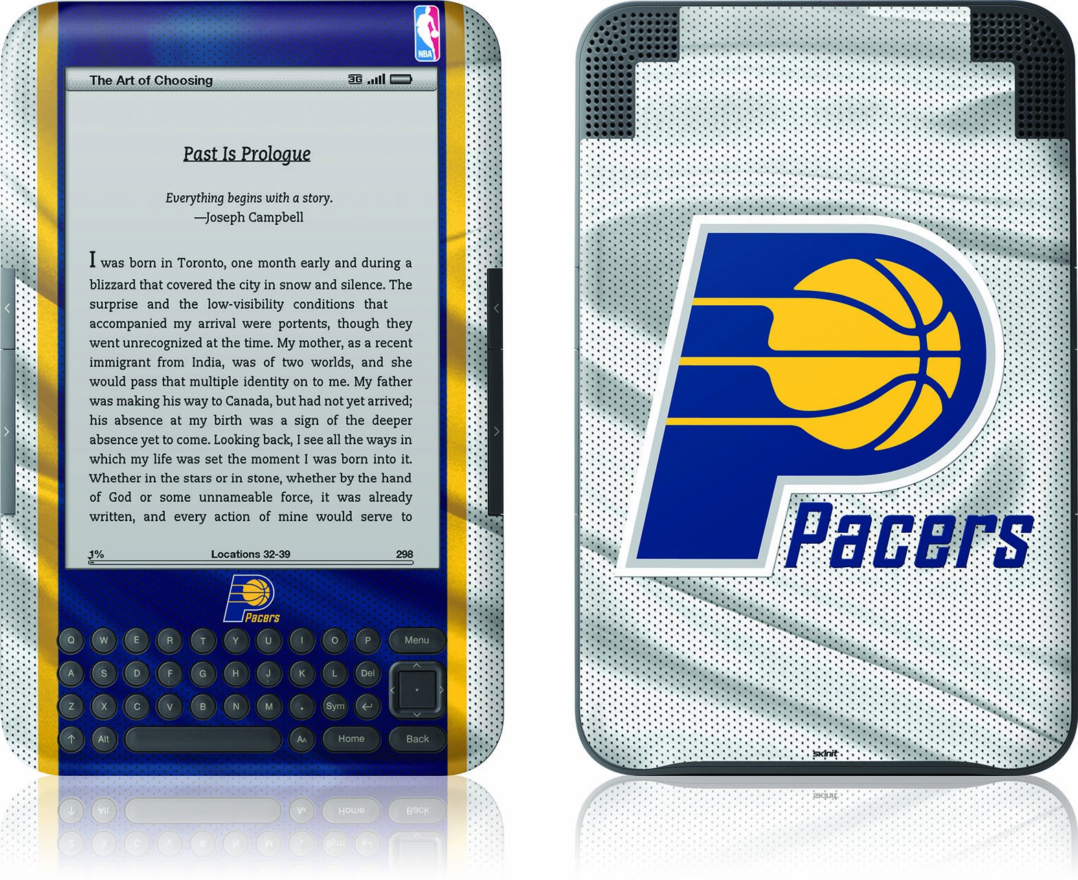 Skinit Protective Skin Cover for Kindle Keyboard - Indiana Pacers NBA Team Design | Perfect for Reading, Travel & Device Protection