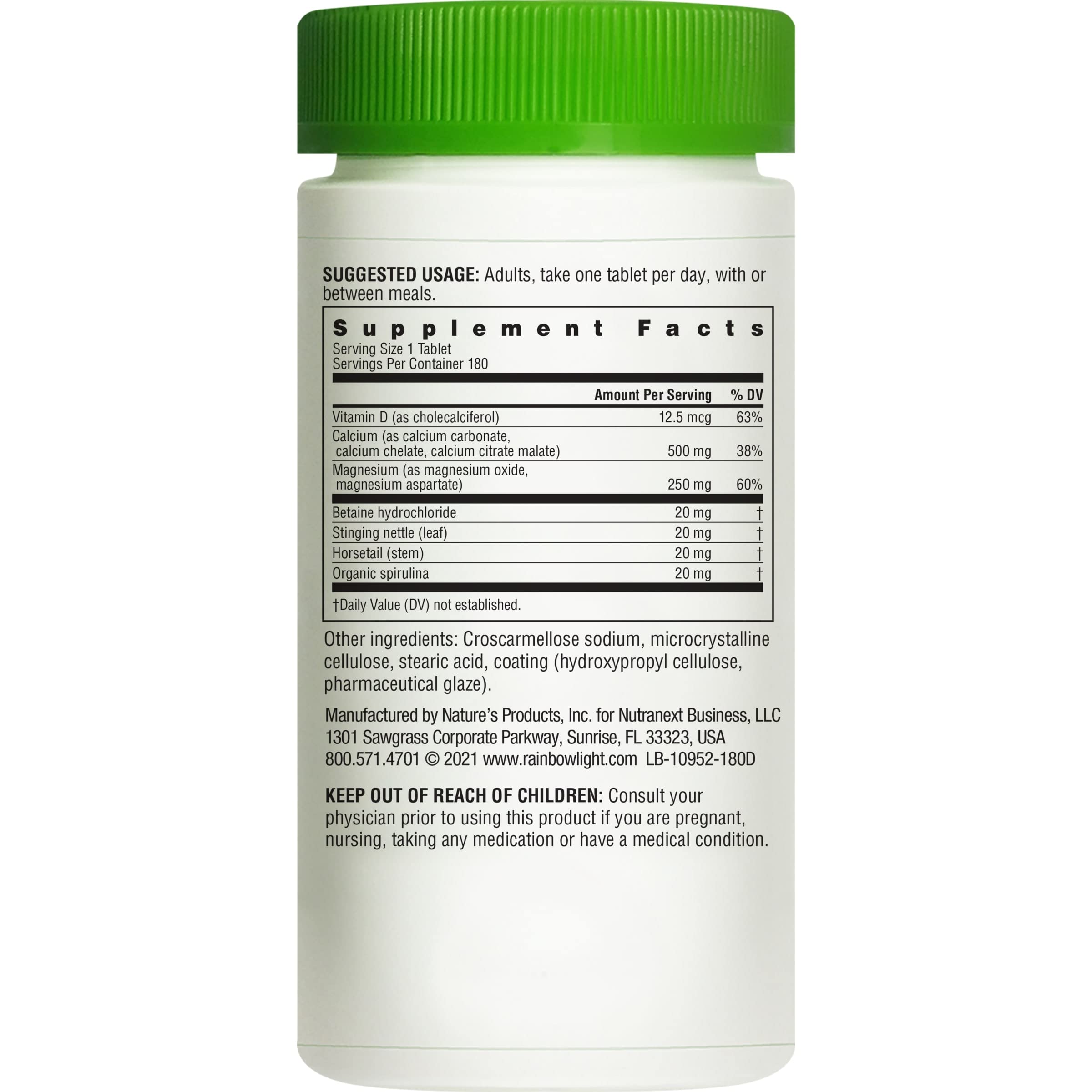 Rainbow Light Calcium Magnesium Vitamin D3 Supplement - 180 Vegetarian Gluten-Free Tablets for Bone & Teeth Health - Supports Strong Bones, Joints & Daily Wellness (Ideal for Adults & Seniors)