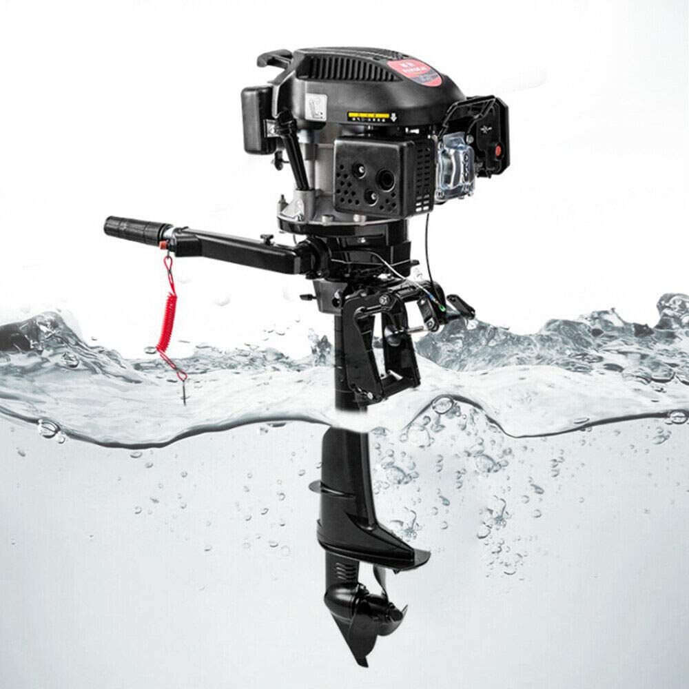 140CC 6HP 4-Stroke Outboard Boat Motor - Gasoline Marine Engine with Air Cooling System for Inflatable Fishing Boats, Kayaks & Yachts - Perfect for Fishing, Cruising & Water Sports