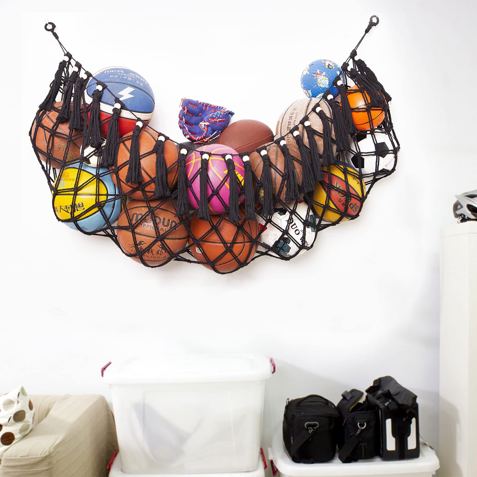 Sports Ball Storage Net Hammock - Garage & Wall Mount Organizer for Basketball, Volleyball, Soccer Balls | Heavy Duty Mesh Equipment Rack | Perfect for Kids' Rooms, Playrooms & Sports Facilities