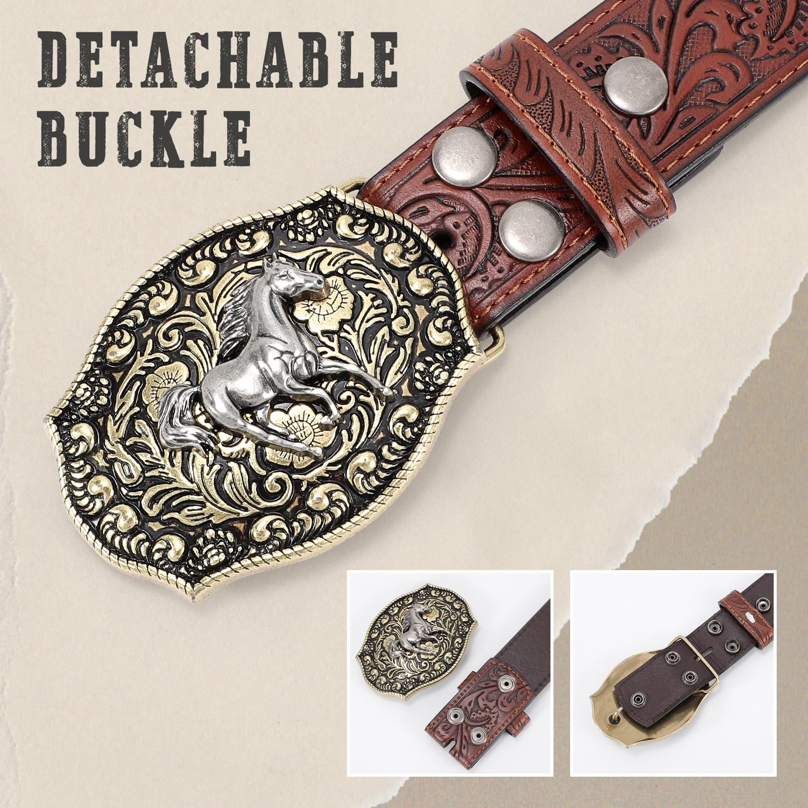 SANSTHS Genuine Leather Cowboy Belts for Men & Women - Western Style Buckle Belt with Embossed Design - Perfect for Jeans, Rodeo & Country Fashion - Great Christmas Gift Idea for Cowboy & Cowgirl Lovers
