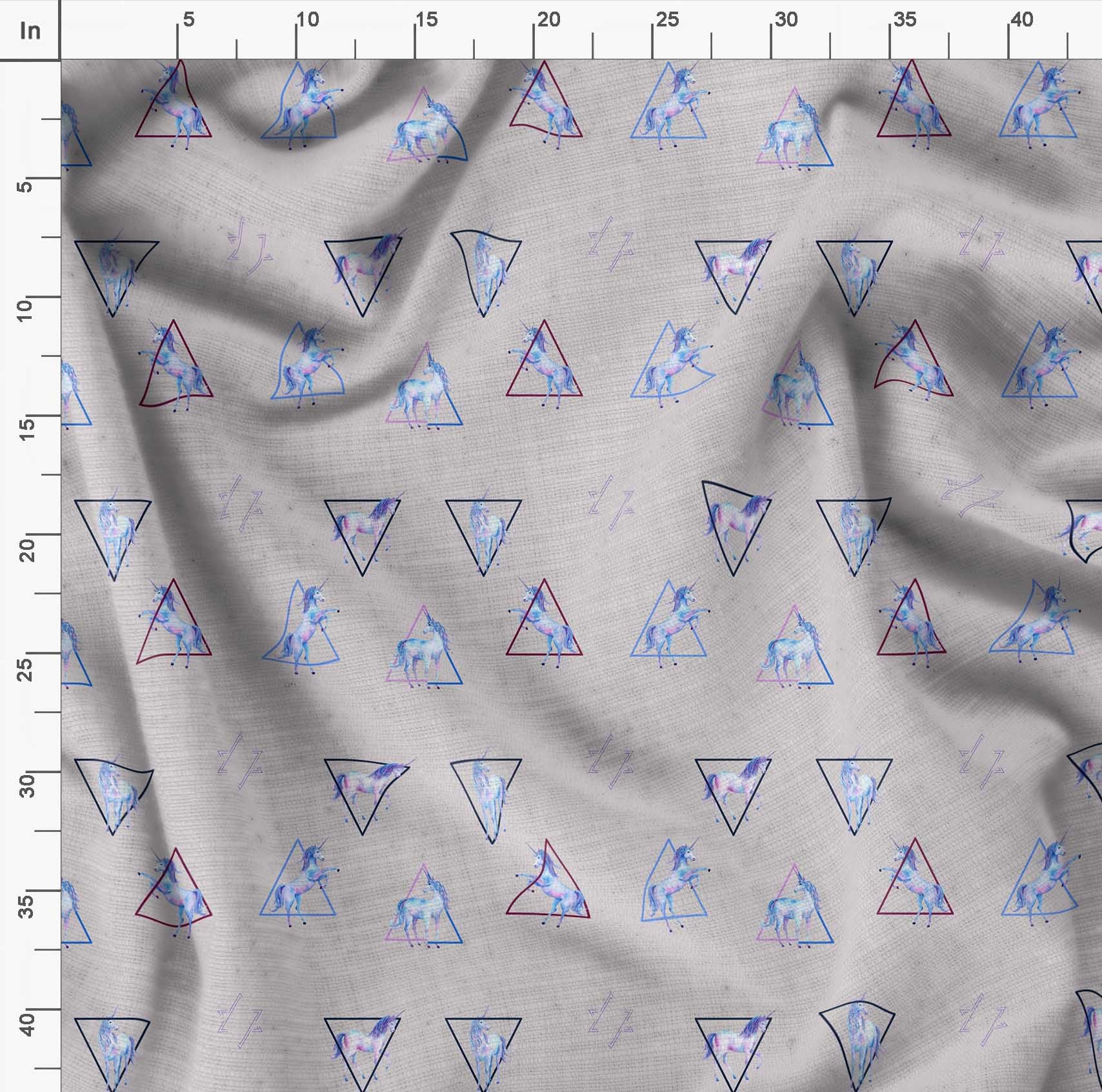 Soimoi Moss Georgette Gray Fabric by The Yard - 42 Inch Wide Geometric Printed Fabric with Unicorn & Triangle Patterns for DIY Crafts, Dressmaking, Home Decor & Costume Design - Whimsical Playful Material for Creative Sewing Projects