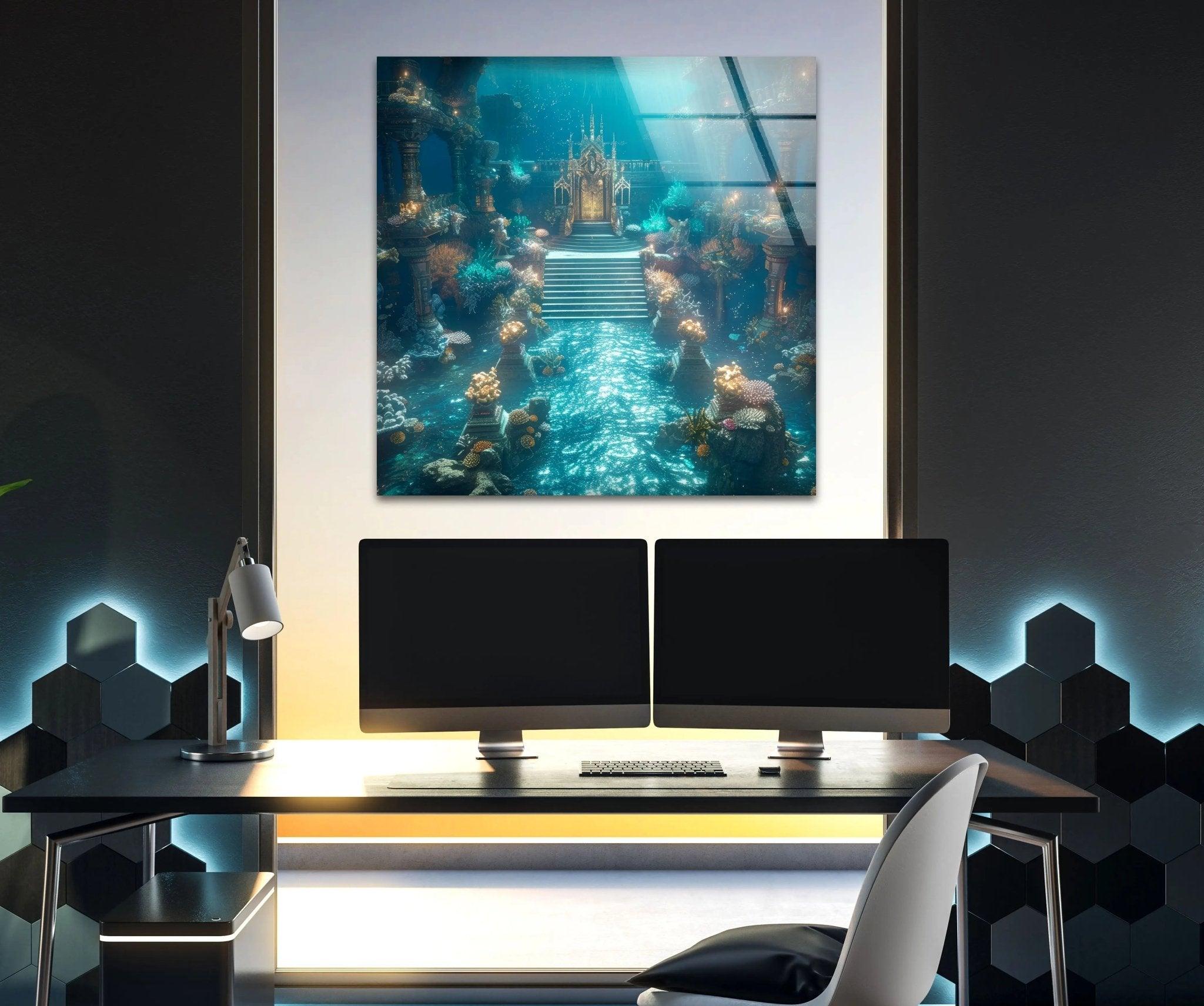 Atlantis Place Glass Wall Art - Stunning Ocean-Themed Decor for Living Room, Bedroom & Office | Handmade Glass Mural for Home & Office Decor