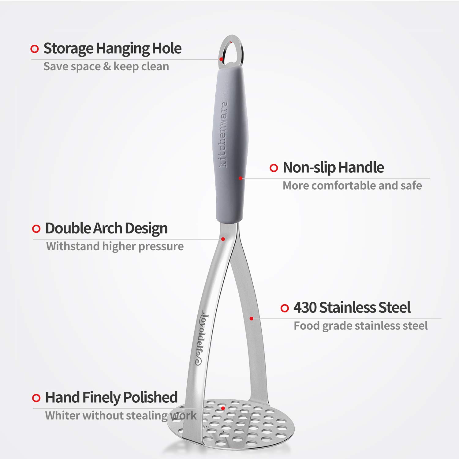 Joyoldelf Stainless Steel Potato Masher with Non-Slip Handle - Perfect for Mashing Potatoes, Vegetables & Baby Food - Ideal for Kitchen, Baby Meal Prep & Cooking Enthusiasts