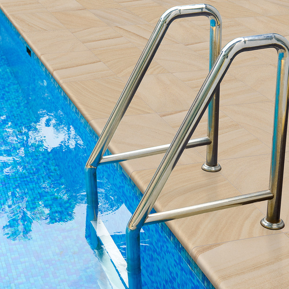 Premium Outdoor Sandstone Look Porcelain Bullnose Tile 400x600x20mm - Maroubra Cliff Style - Perfect for Pool Coping, Patio Edging & Garden Pathways (Per Piece)