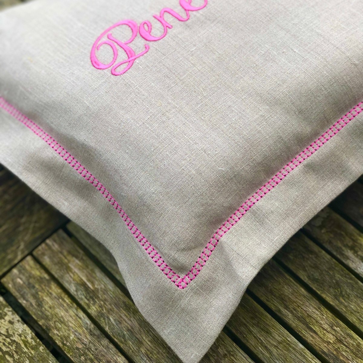 Personalized Embroidered Linen Baby Cushion - Custom Name Pillow for Nursery, Christening Gift & Newborn Photo Props