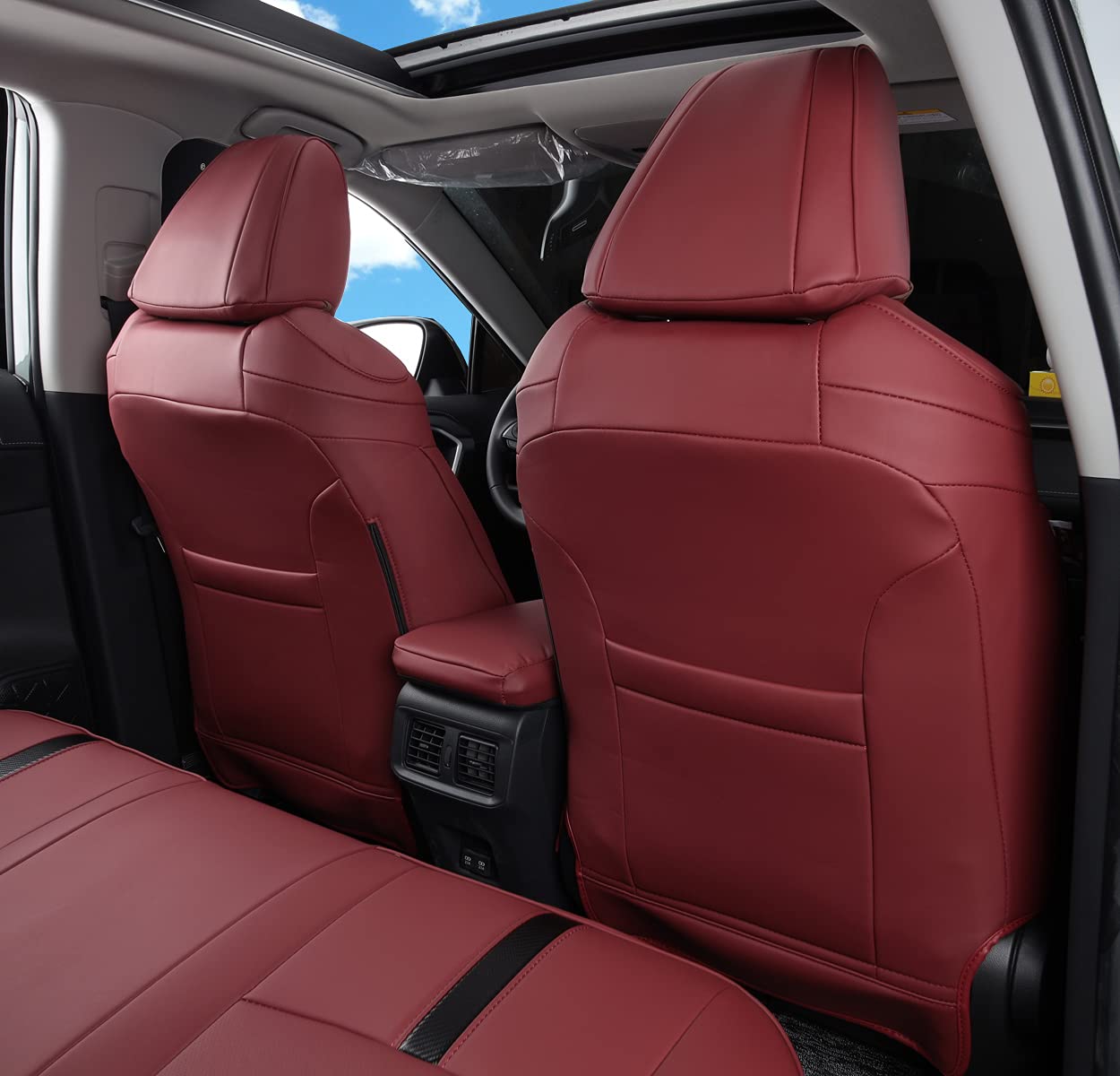 Premium Custom Fit Toyota RAV4 Seat Covers Full Set - Waterproof Faux Leather (Wine Red) for 2019-2025 RAV4 LE/XLE/Limited/Hybrid Models - Perfect for Road Trips, Daily Commutes & Pet Protection