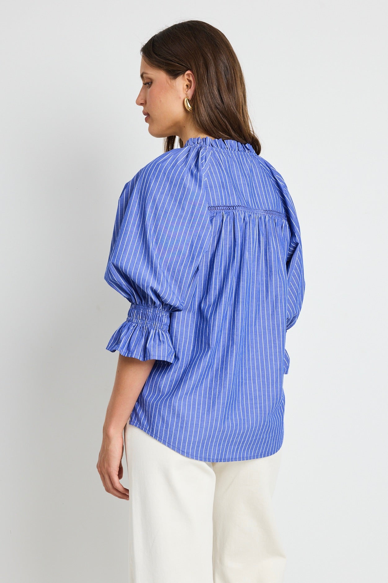 Noetic Dark Blue Stripe Short Sleeve Blouse for Women - Casual Office Wear & Summer Fashion Top