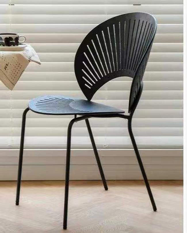 Contemporary Metal Dining Room Chairs Set - Oval Open Back Design with Wood Seat - Modern Restaurant & Home Furniture (Black, 1 Piece) - Perfect for Kitchen, Dining Room, Cafe & Restaurant Settings