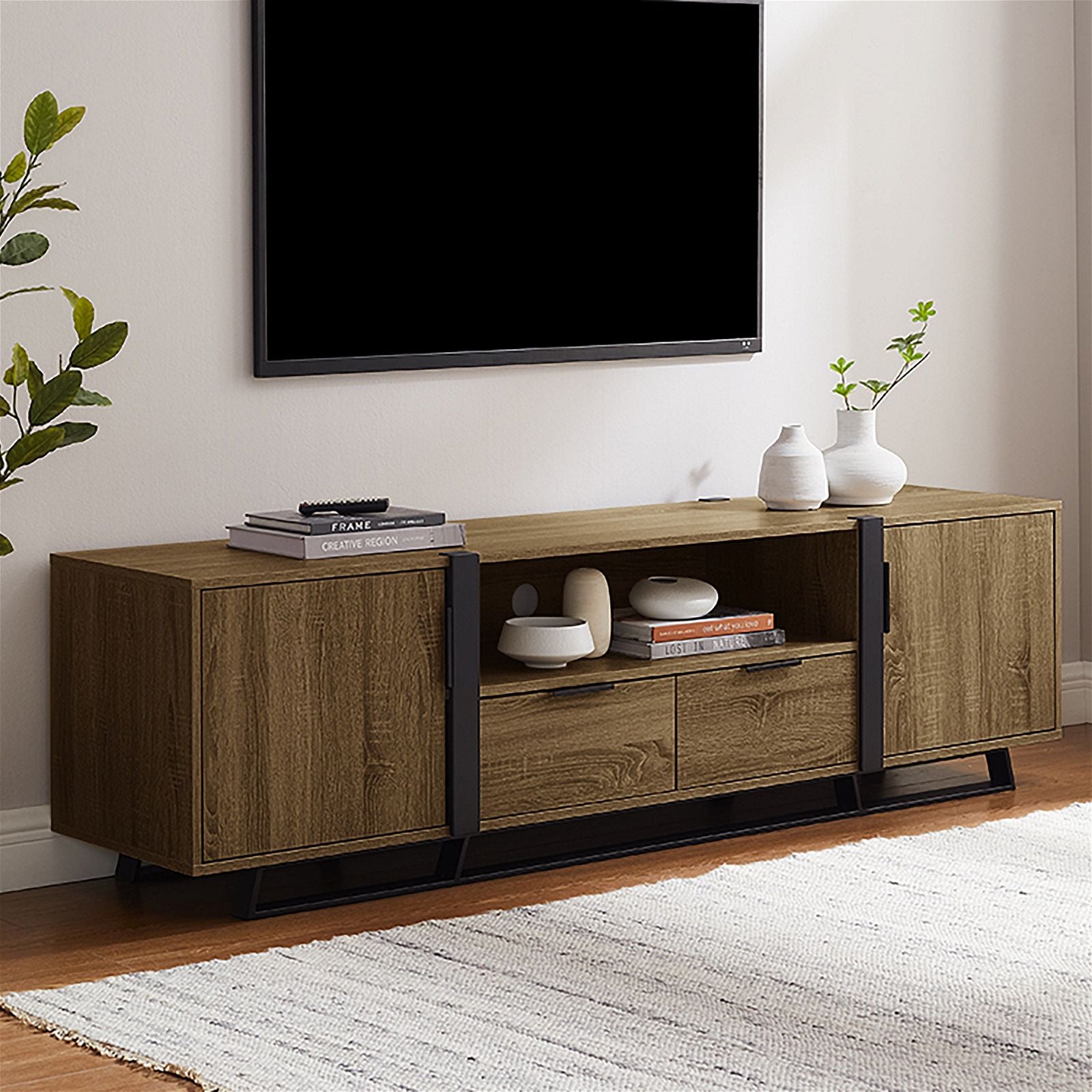 Criterion CAPRI Dark Oak Entertainment Unit - Modern TV Stand Cabinet for Living Room, Bedroom & Home Theater Setup