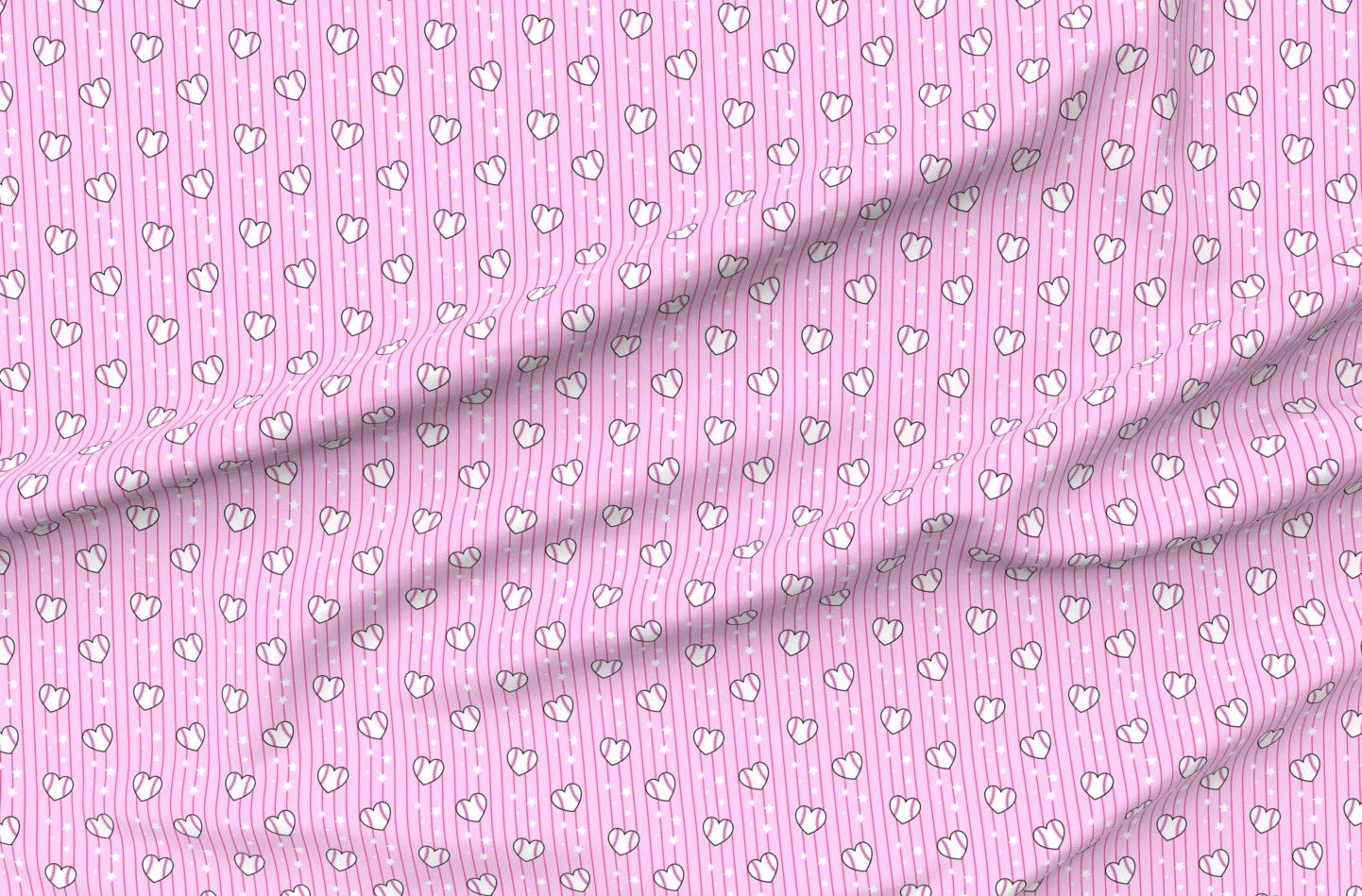Heart Baseballs Pink Stripes Kawaii Sports Print Petal Signature Cotton Fabric by The Yard - Sewing, Quilting, Apparel & DIY Crafts - Perfect for Girls' Room Decor, Cute Sports-Themed Projects