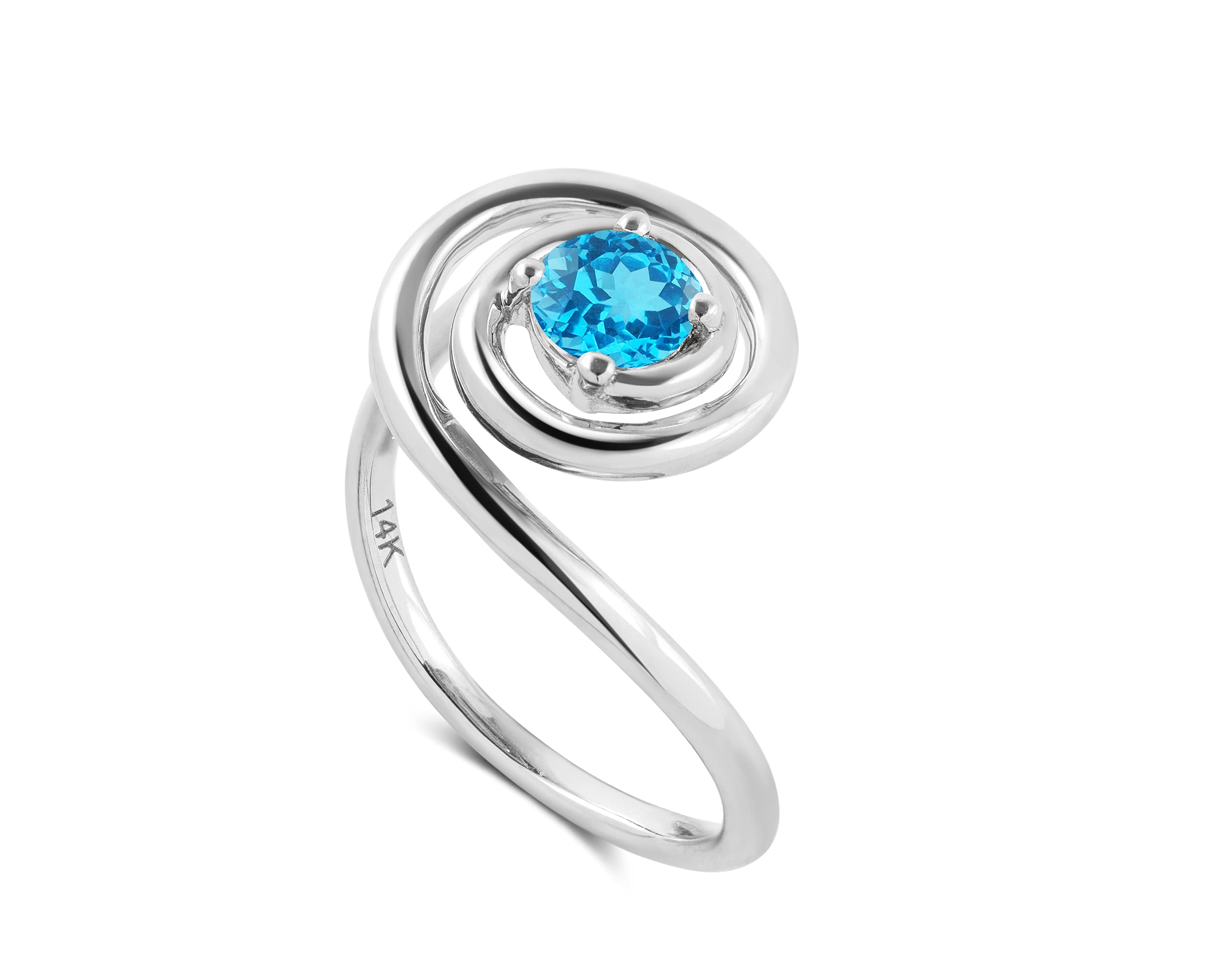 Swiss Blue Topaz Alternative Engagement Ring - Unique Minimalist Solitaire Ring in White Gold for Women - Perfect for Proposals, Weddings & Anniversary Gifts