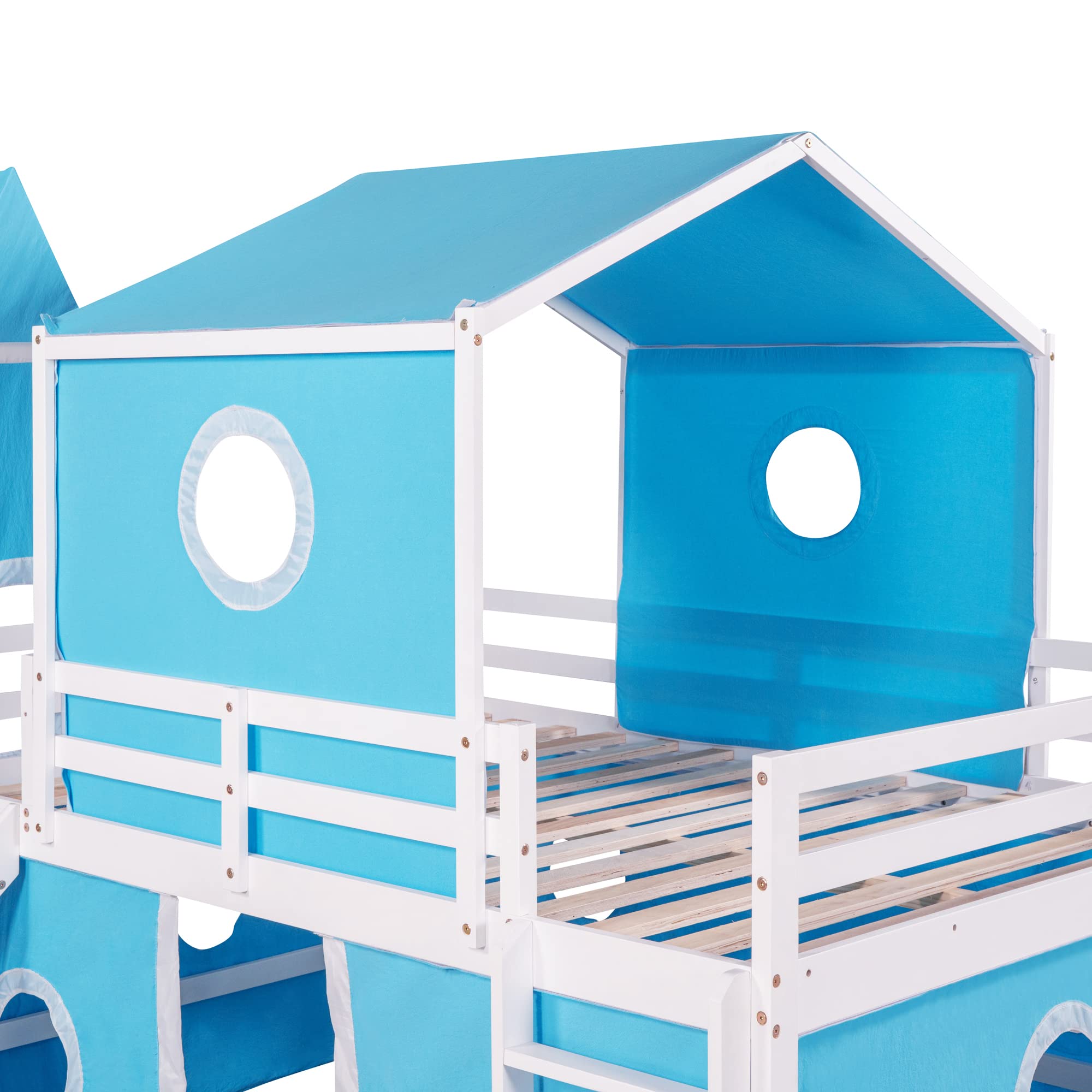 Harper & Bright Designs Full Size Kids Loft Bed with Slide, Tent & Ladder - Wooden Playhouse Bed Frame for Boys, Girls & Teens - Perfect for Small Bedrooms, Playrooms & Kids' Sleepovers (Full, Blue)