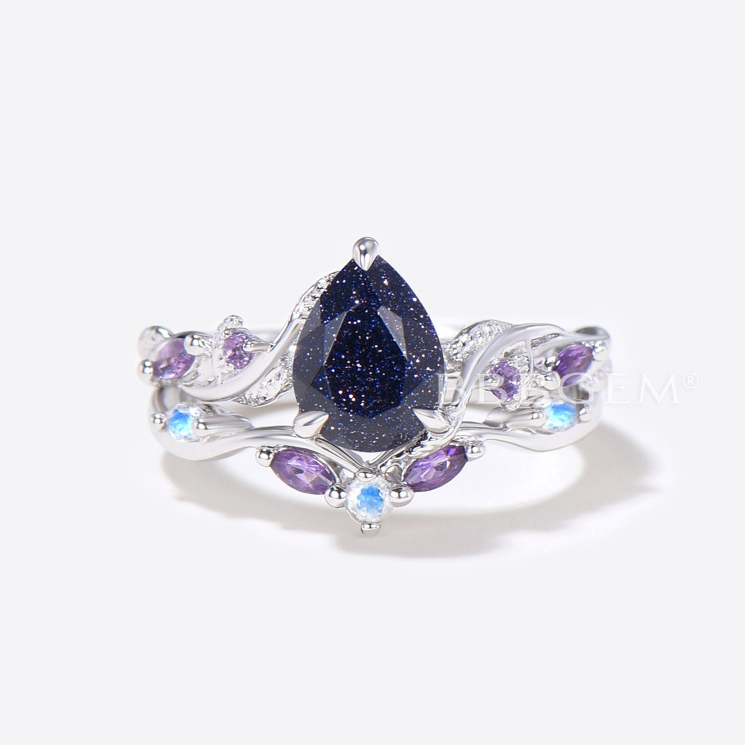 Blue Sandstone Pear Shaped Engagement Ring with Leaf Branch Design - Perfect for Weddings, Proposals & Anniversary Gifts