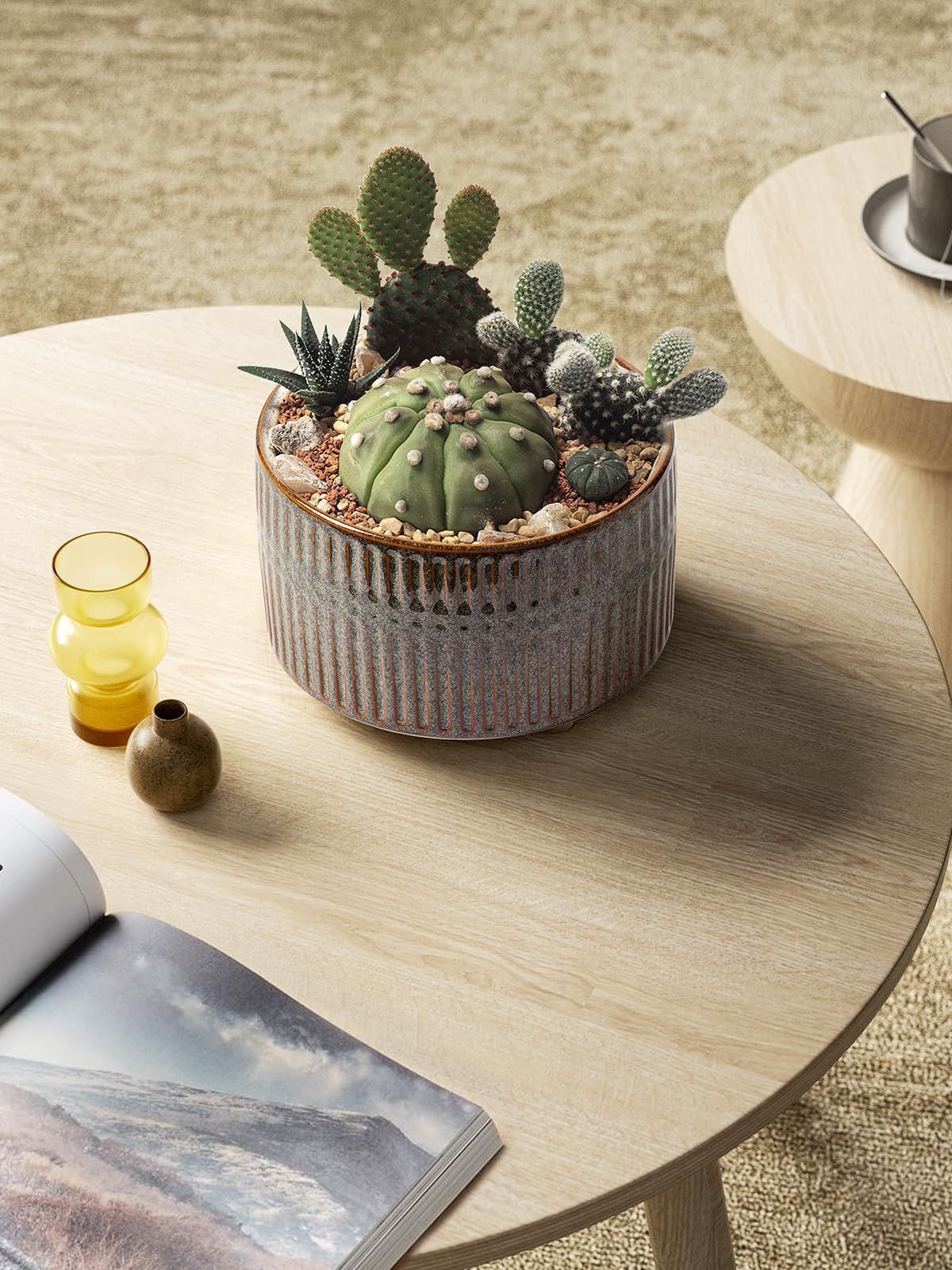 LE TAUCI 6.5+8 Inch Ceramic Succulent Plant Pots with Drainage Hole - Modern Round Decorative Flower Pots Set of 2, Reactive Glaze Black - Perfect for Indoor Plants, Home Decor, Office Desk & Gift Ideas