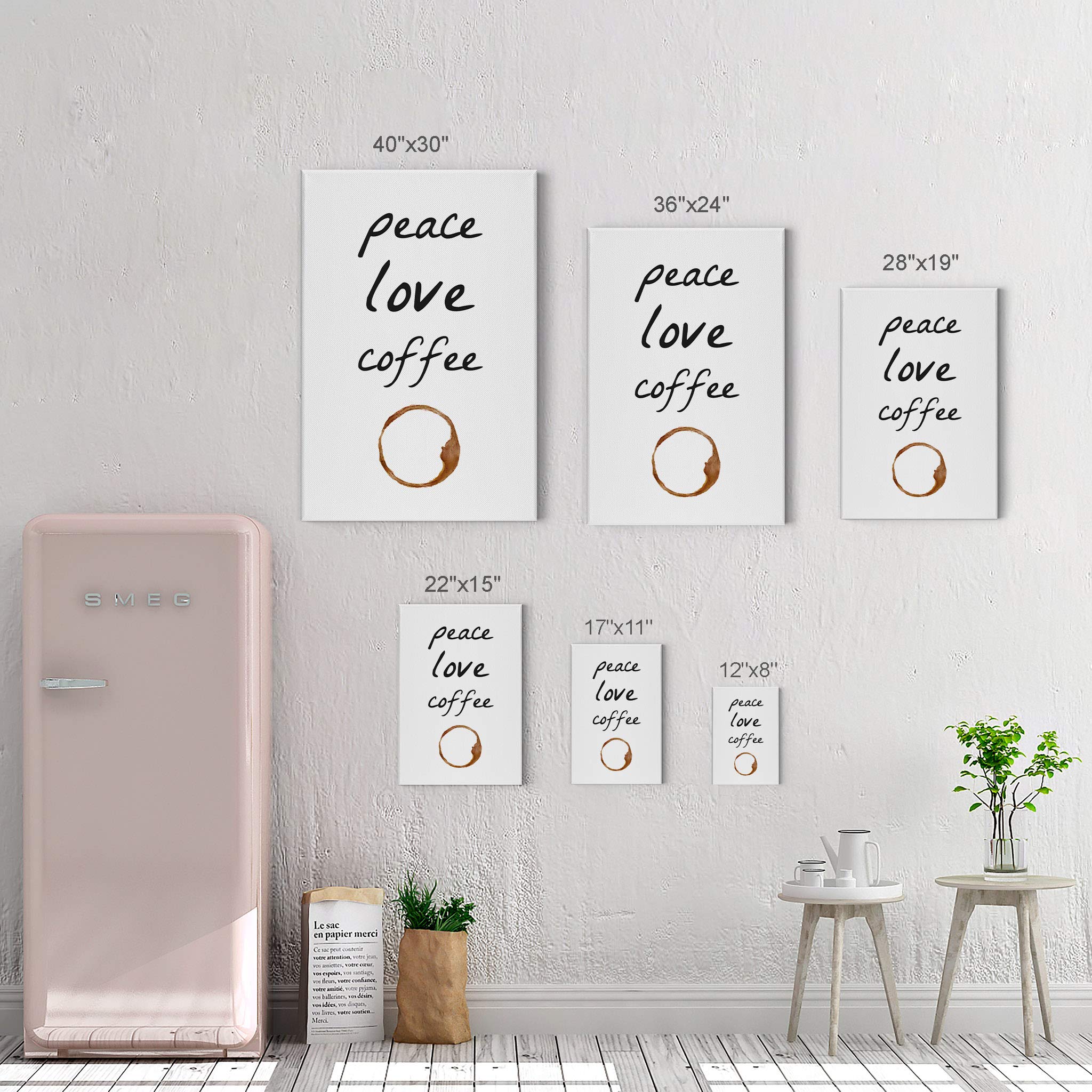 Smile Art Design Peace Love Coffee & Make Coffee Not War 2-Panel Canvas Print Set (40x30 inches) - Inspirational Wall Art for Kitchen, Farmhouse, Office & Coffee Shop Decor - Perfect Gift for Coffee Lovers & Home Decor Enthusiasts