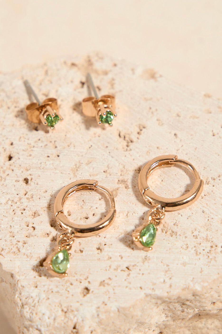 Emerald Huggie Stud Earrings for Women - 14K Gold Plated Small Hoop Earrings for Everyday Wear | Perfect for Gifts, Parties & Casual Outfits