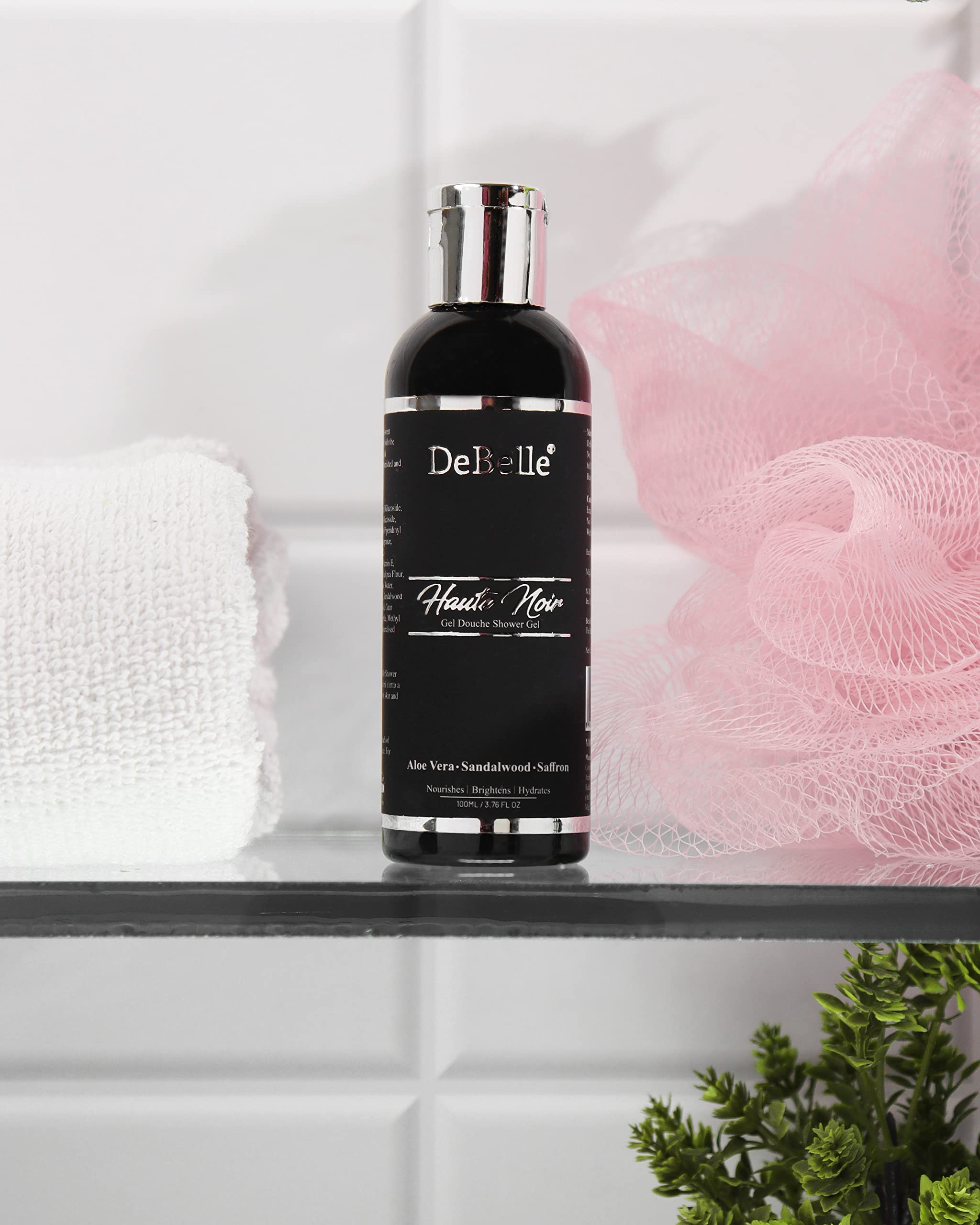 DeBelle Body Wash Haute Noir - 100ml Sulfate-Free Shower Gel with Rose Water, Saffron & Sandalwood Oil for Women & Men | Hydrating & Luxurious Bath Experience for Dry & Sensitive Skin