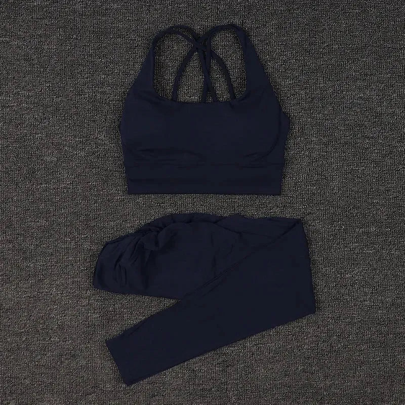 SOISOU Women's Nylon Yoga Set - Gym Tracksuit with Removable Chest Pad & V-Shaped Hip Support - High Waist Workout Leggings & Sports Bra - Perfect for Yoga, Pilates, Gym & Running