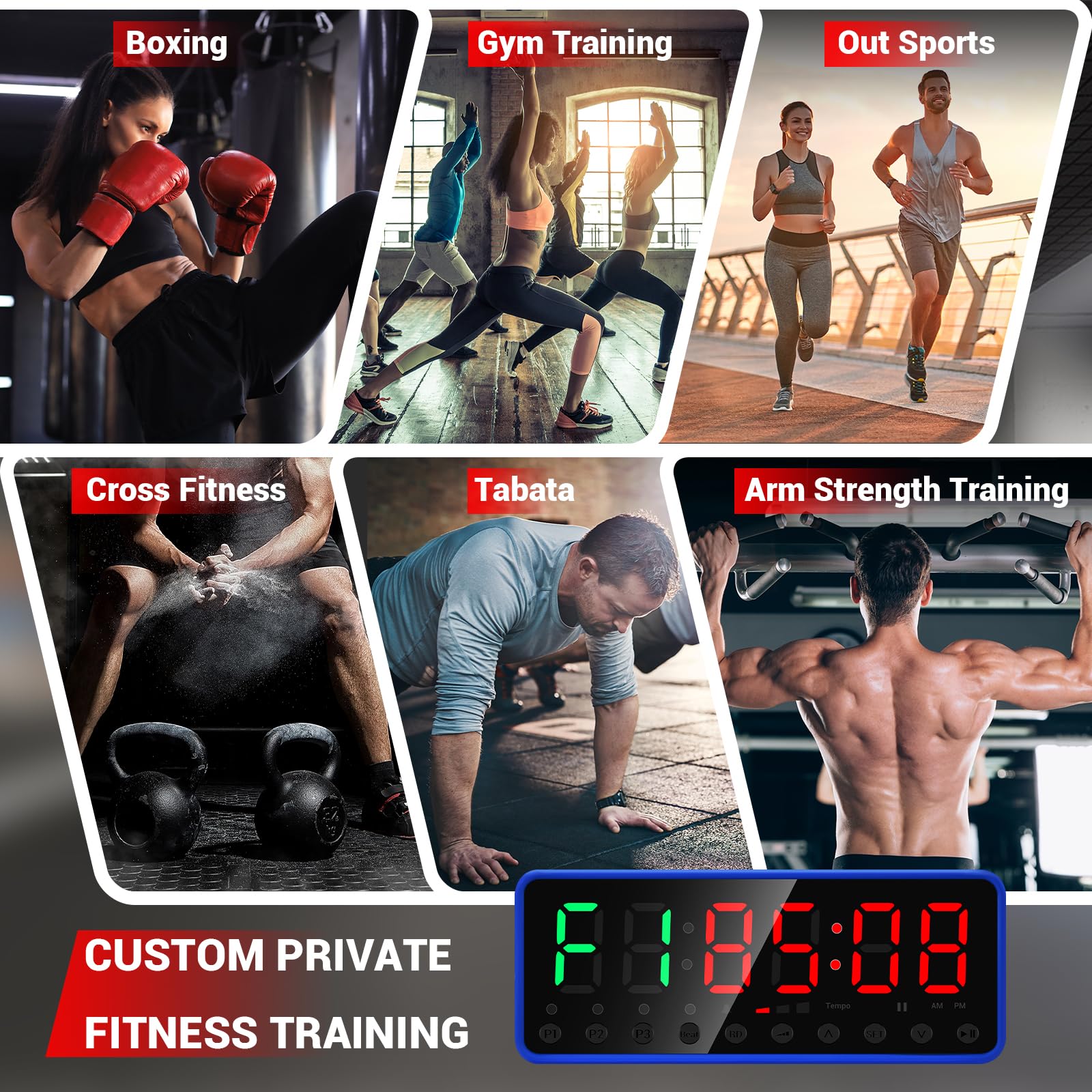 Portable Gym Timer with Large LED Display - Digital Workout Timer for Home & Garage Gym - Built-in Strong Magnet, Lithium Battery & Beat Function - Ideal for CrossFit, HIIT, Boxing & Fitness Training