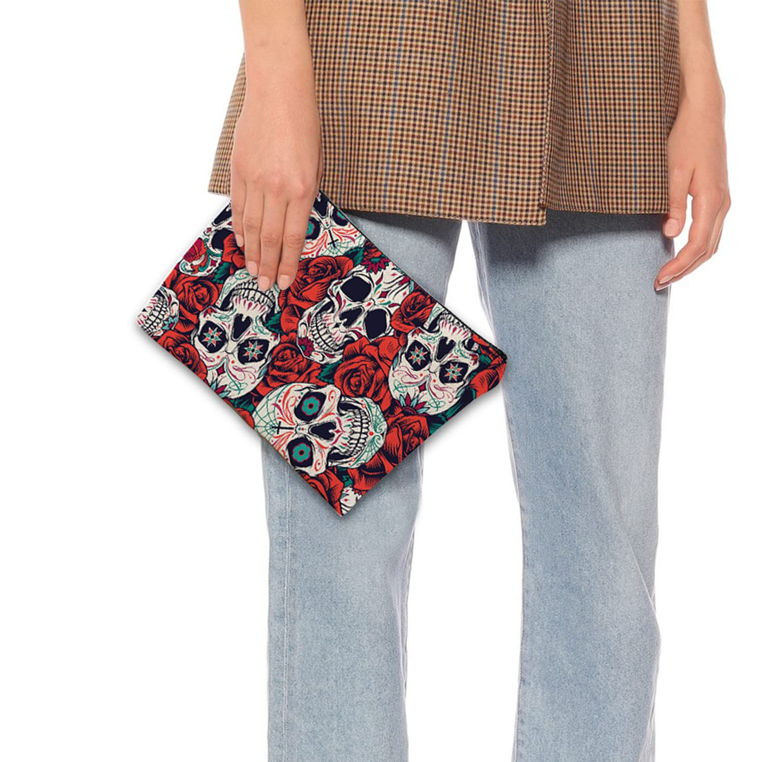 Large Travel Makeup Bag for Women - Waterproof Cosmetic Organizer with Zipper, 7x10 Inch Toiletry Pouch (Skull Flower Design) - Perfect for Travel, Gym, and Daily Beauty Storage